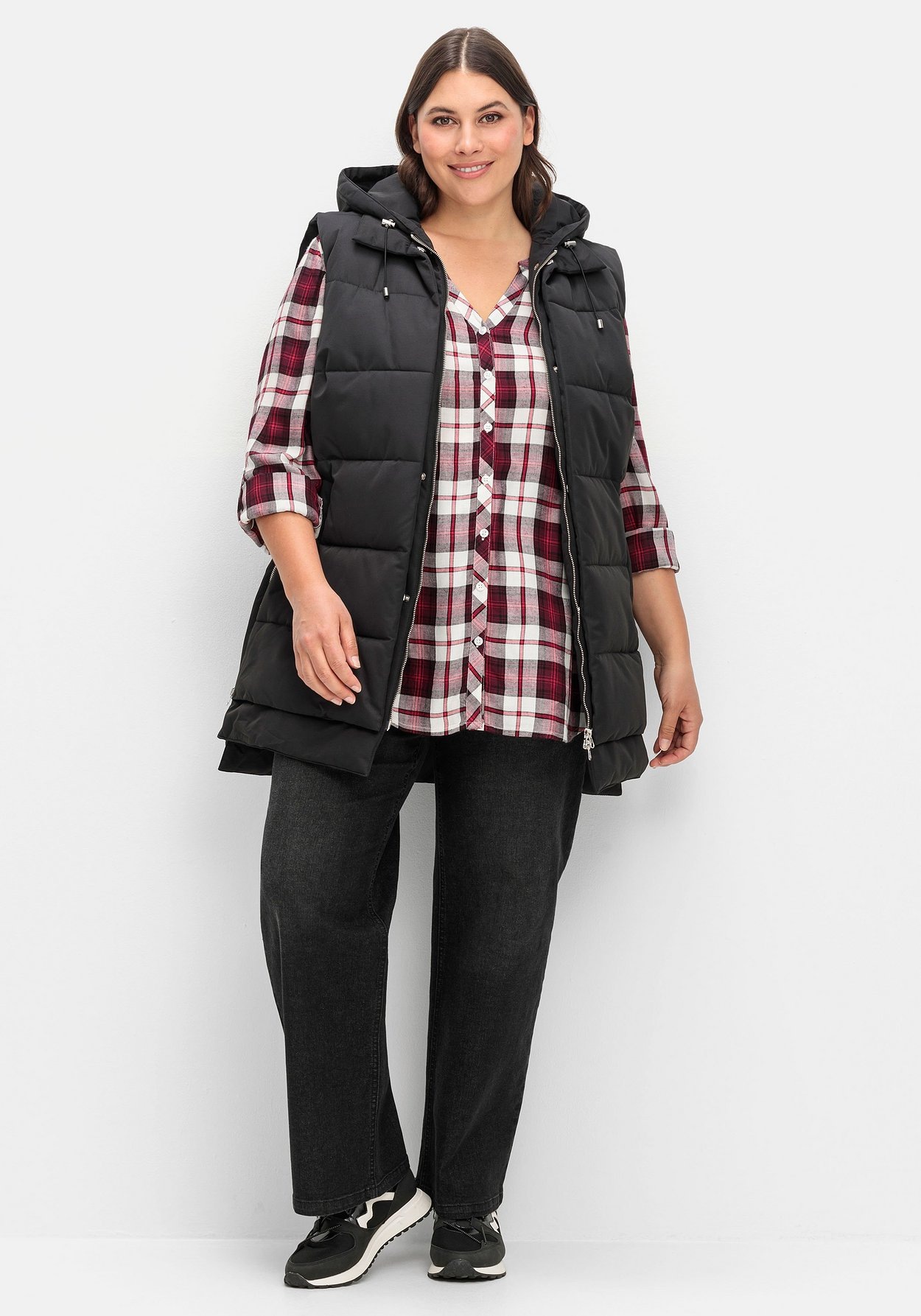 Sheego Karobluse »Karierte Bluse mit Rundhalsausschnitt«