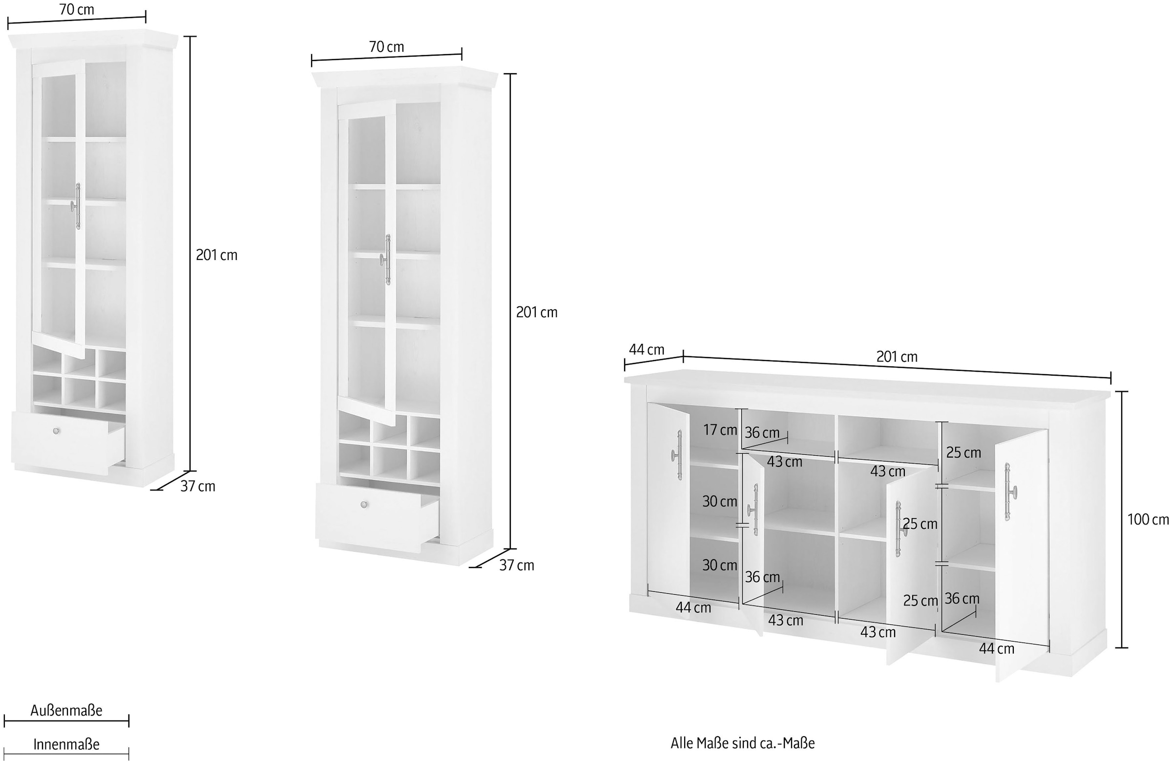 Home affaire Wohnwand »RAVENNA«, (3 St.), im romantischen Landhausstil, Griffe aus Metall, Softclose-Funktion