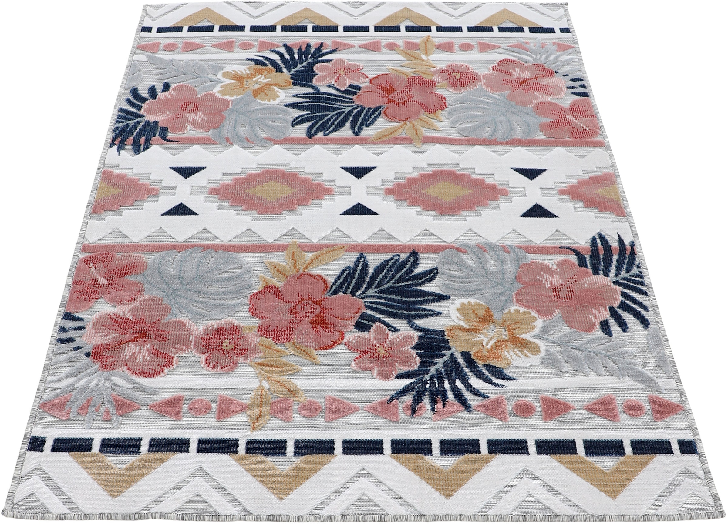 carpetfine Teppich »Deja 101«, rechteckig, robustes Flachgewebe, Motiv- Floral Palmenblätter, Hoch-Tief Effekt