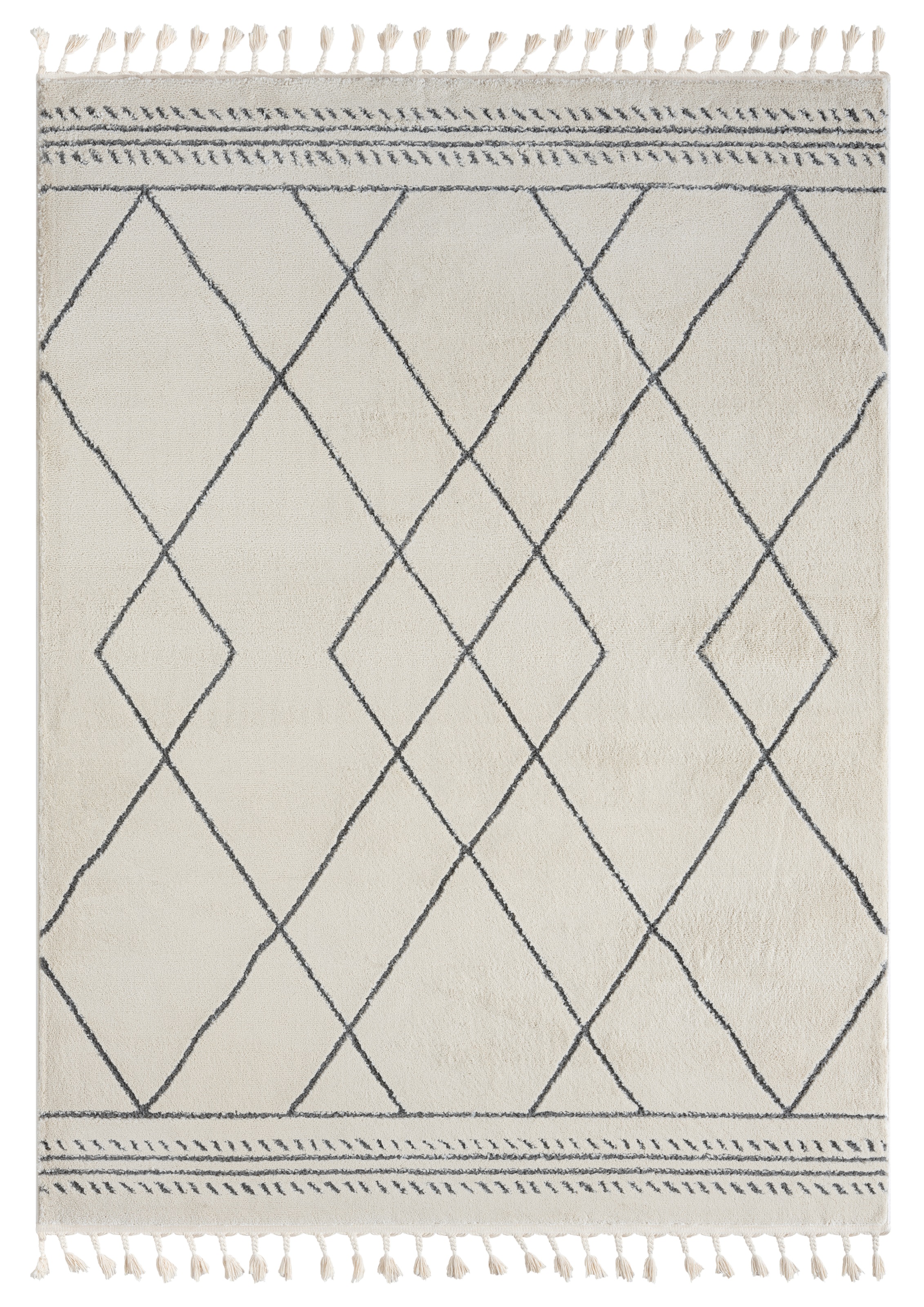 Myflair Möbel & Accessoires Hochflor-Teppich »Moroccan Design, LAGERRÄUMUNG!«, rechteckig, 24 mm Höhe, modern, marokkanisches Design, Rauten Muster, weich, mit Fransen