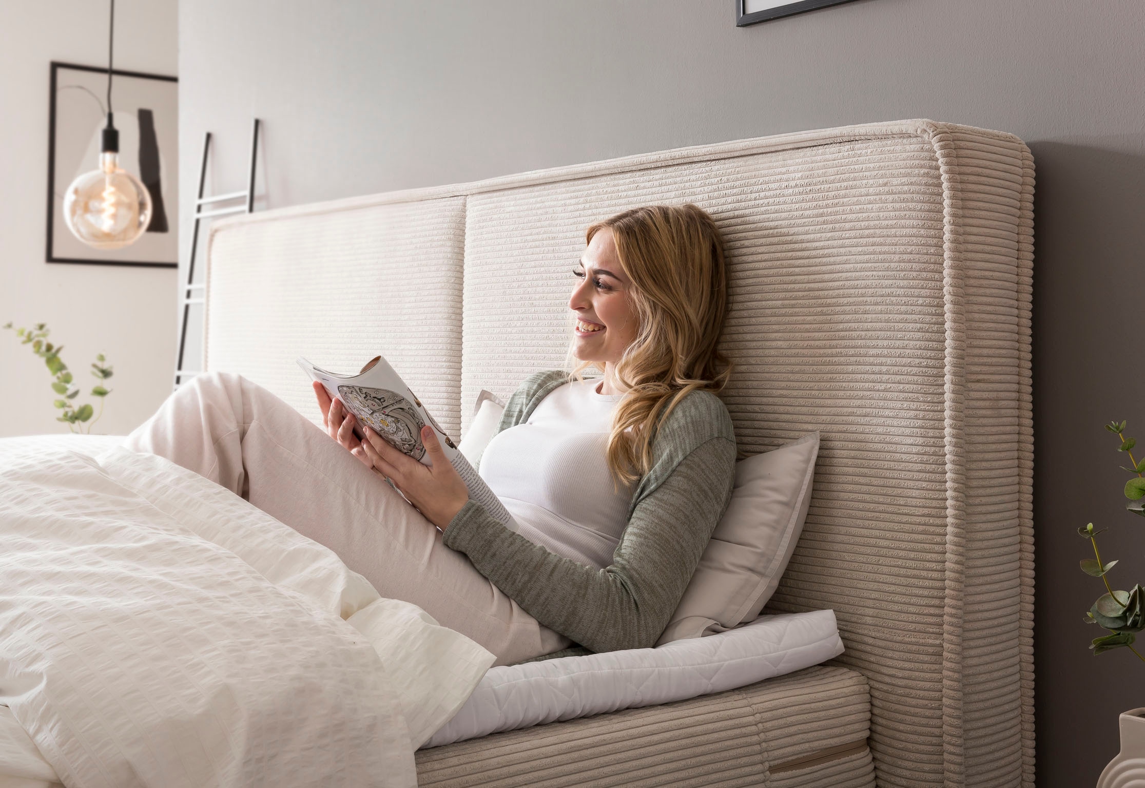 Home affaire Boxspringbett »SHERWOOD Cord Hotelbett, Polsterbett Premiumbett Boxbett« Bestseller Otto´s Choice Luxusbett in 4 Breiten,  Hochwertiger Cord ,weiche Velours-Struktur, mit premium Topper,