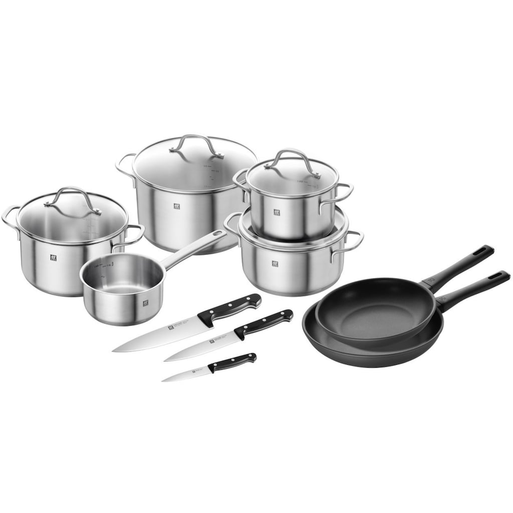 Zwilling Topf-Set »Flow/Shine/Twin Chef 2«, Edelstahl, (Set, 10 tlg., Stieltopf 16, Bratentopf 20, Kochtopf 16/20/24, Bratpfanne 24/28 cm)