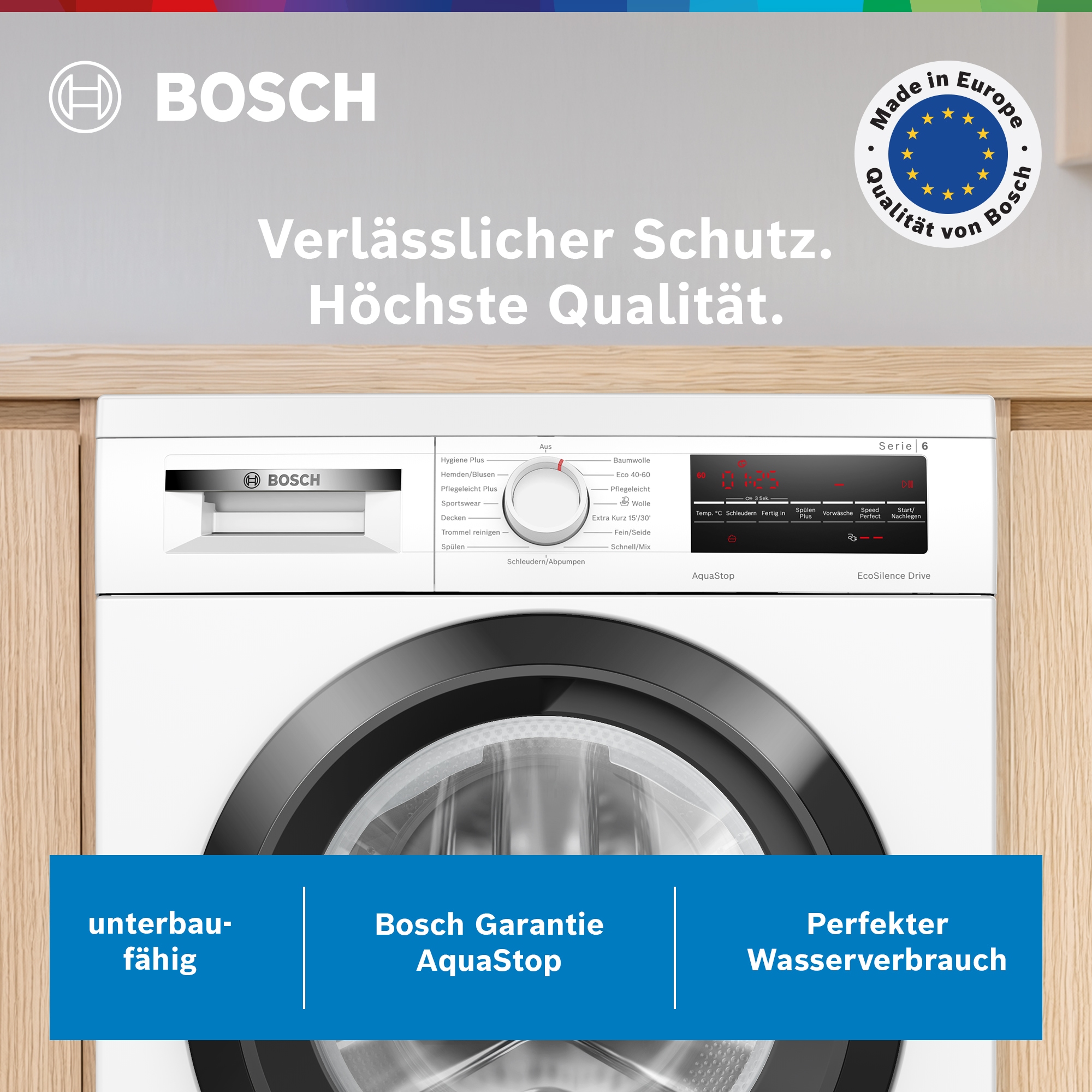 BOSCH Waschmaschine »WUU28T48« 8 kg 1400 U/min unterbaufähig,Speed Perfect, Hygiene Plus, großes LED-Display