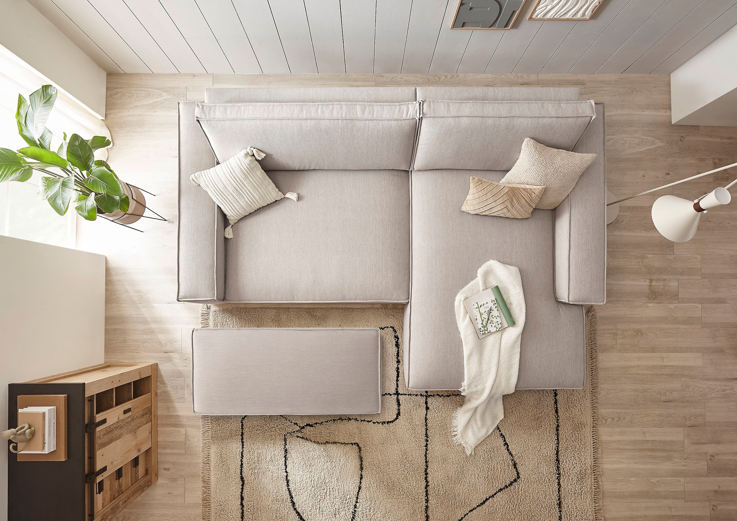 Home affaire Polsterecke »NEU: SHERWOOD XXL tief, L-Form mit Schlaffunktion, Big-Sofa mit Hocker«, (Set, 2 St.), stellbar zum Schlafsofa (Krokodilverbinder), Cord, Leinenoptik