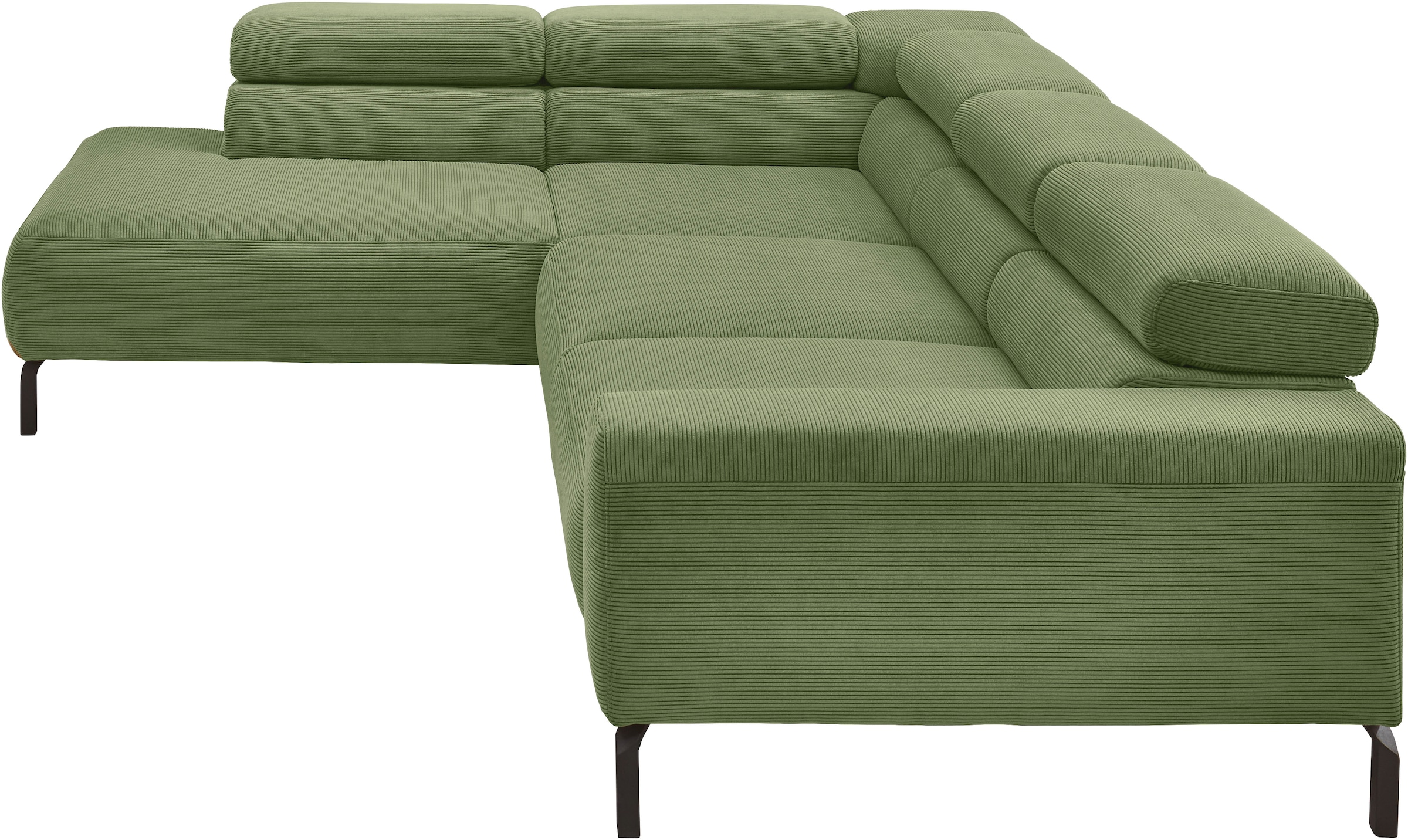 Home affaire Ecksofa »Antonelli, L-Form,  inkl. Kopfteilverstellung, Breite 276 cm« ohne Sitztiefenverstellung, in Feincord, moos