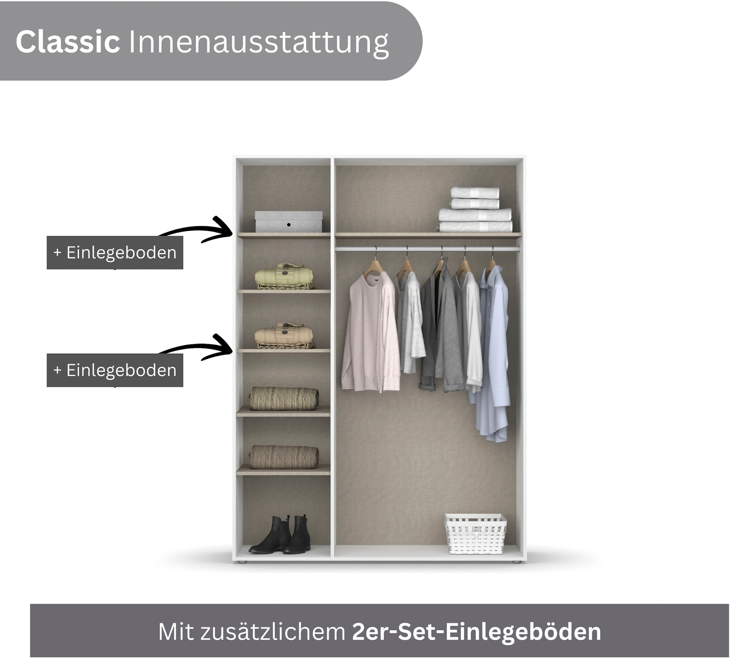 rauch Drehtürenschrank »Kleiderschrank Schrank Garderobe Wäscheschrank NAGATA mit Spiegel«, (in 3 verschiedenen Ausstattungen BASIC/CLASSIC/PREMIUM), und modernen Stangengriffen in Graumetallic TOPSELLER MADE IN GERMANY