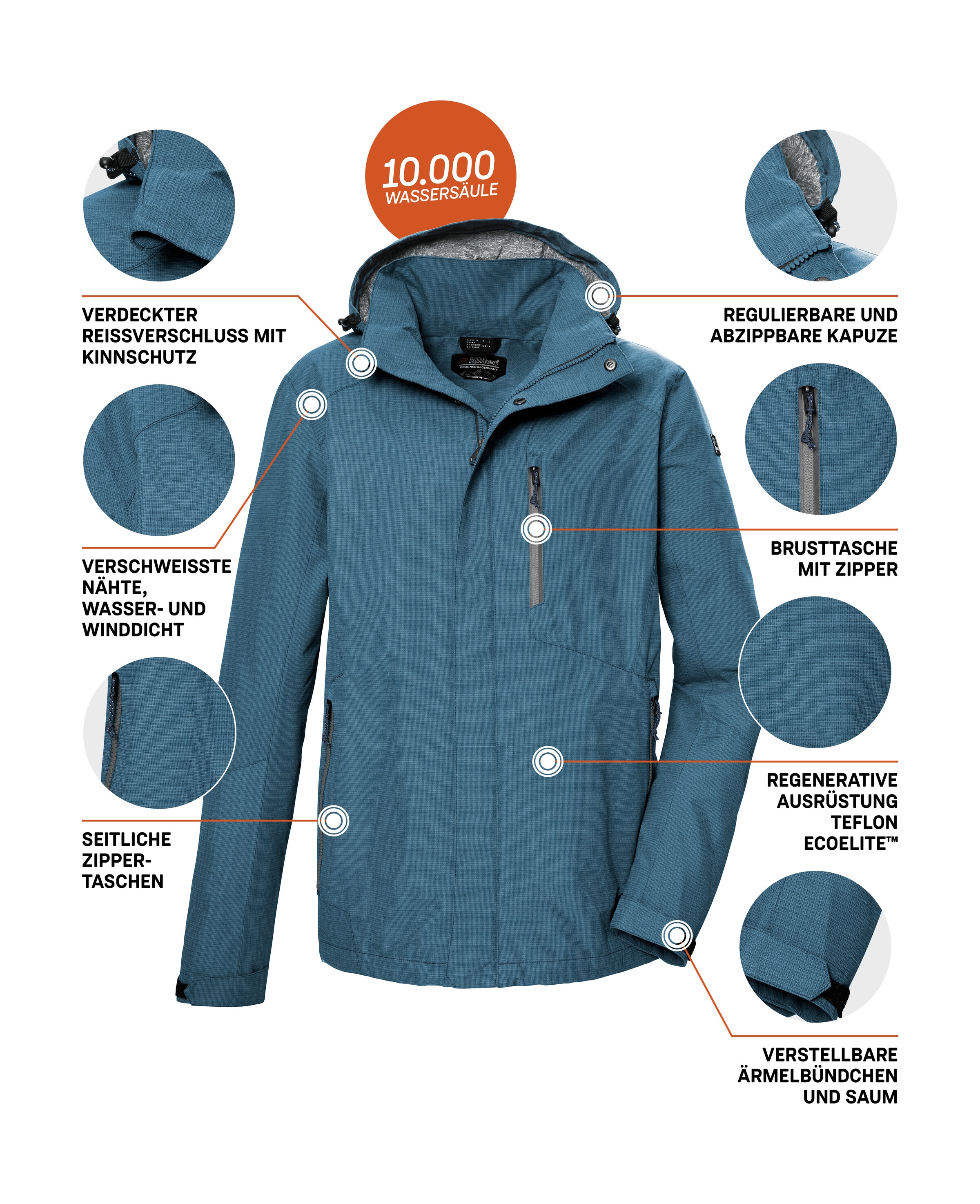 Killtec Funktionsjacke »KOS 256 MN JCKT« Wasser- und winddichte Herrenjacke, atmungsaktiv, abnehmbare Kapuze