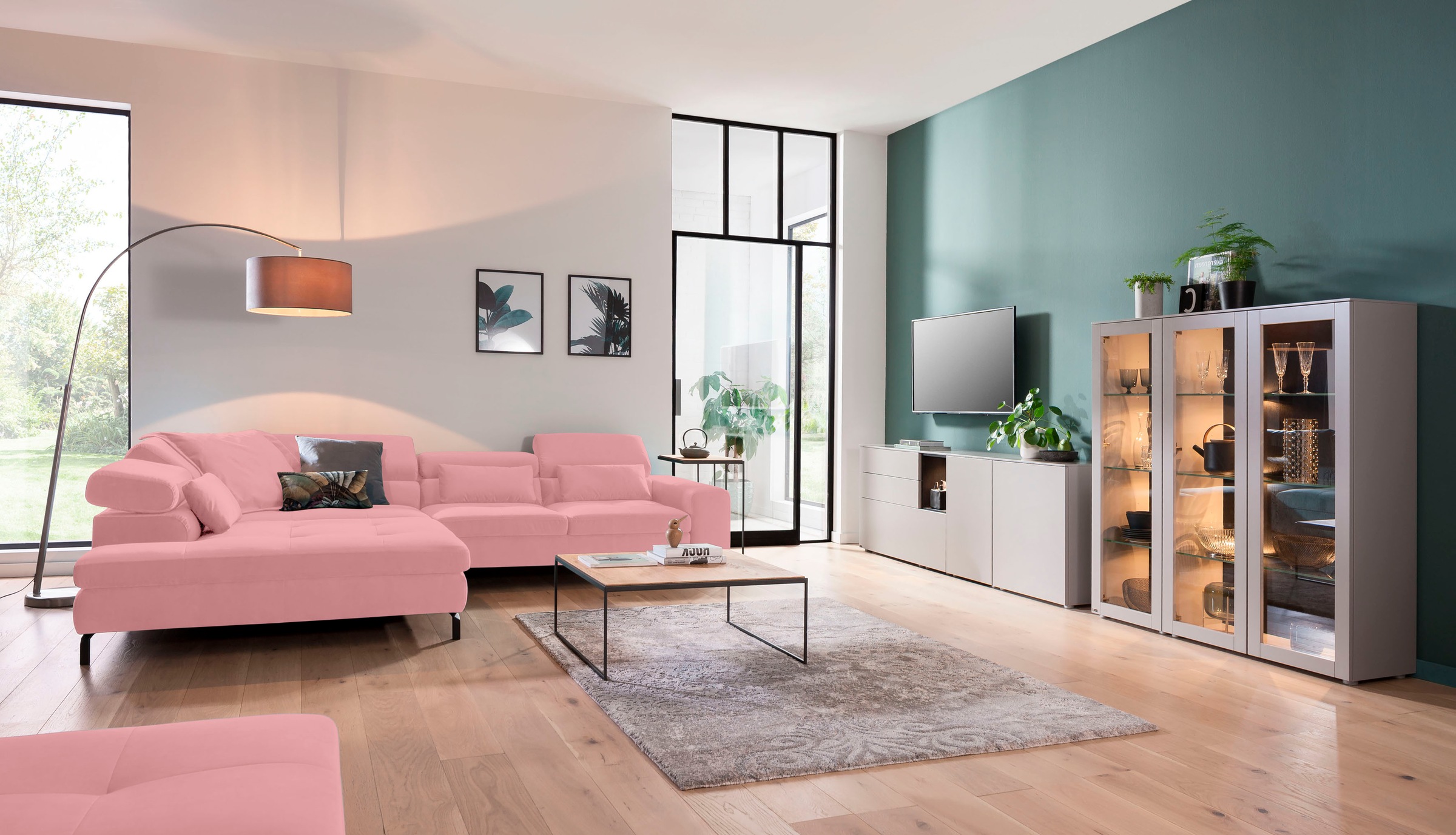 GALLERY M branded by Musterring Ecksofa »Felicia Due L-Form«, Wahlweise mit Sitzvorzug, inkl. Kopfteilverstellung, Sitzhöhe 43 cm