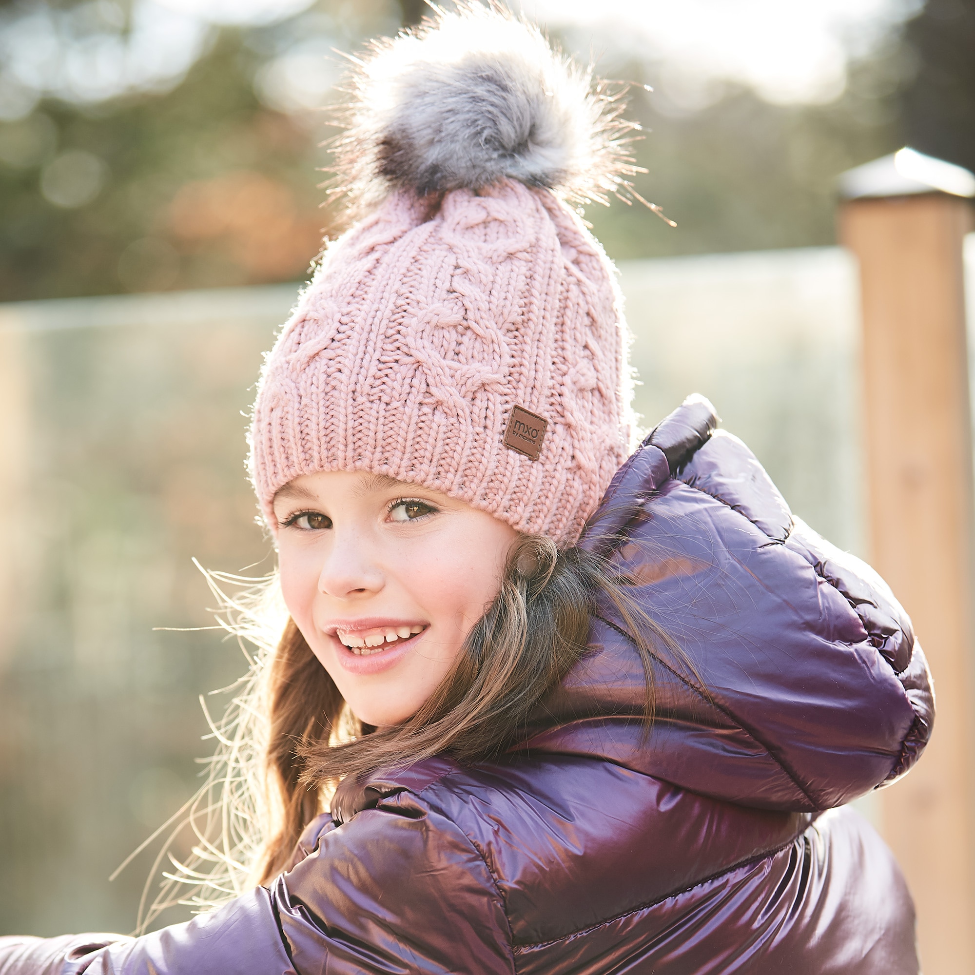 MAXIMO Strickmütze mit Zopfstrickmuster und FakeFur Bommel