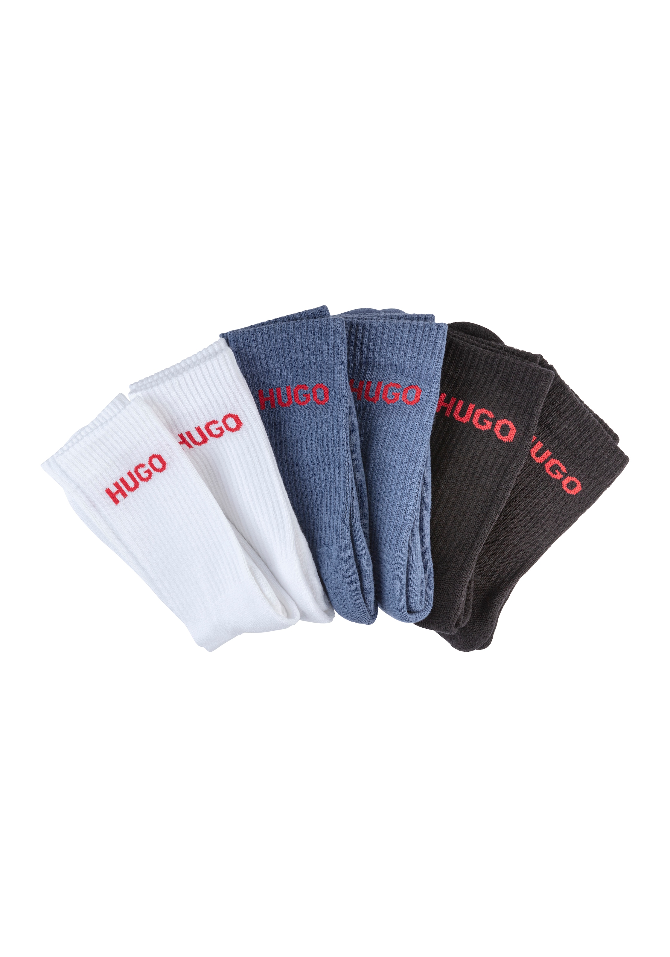 Socken »6P QS RIB LOGO CC«, (Packung, 6er Pack), mit eingestricktem HUGO Logo