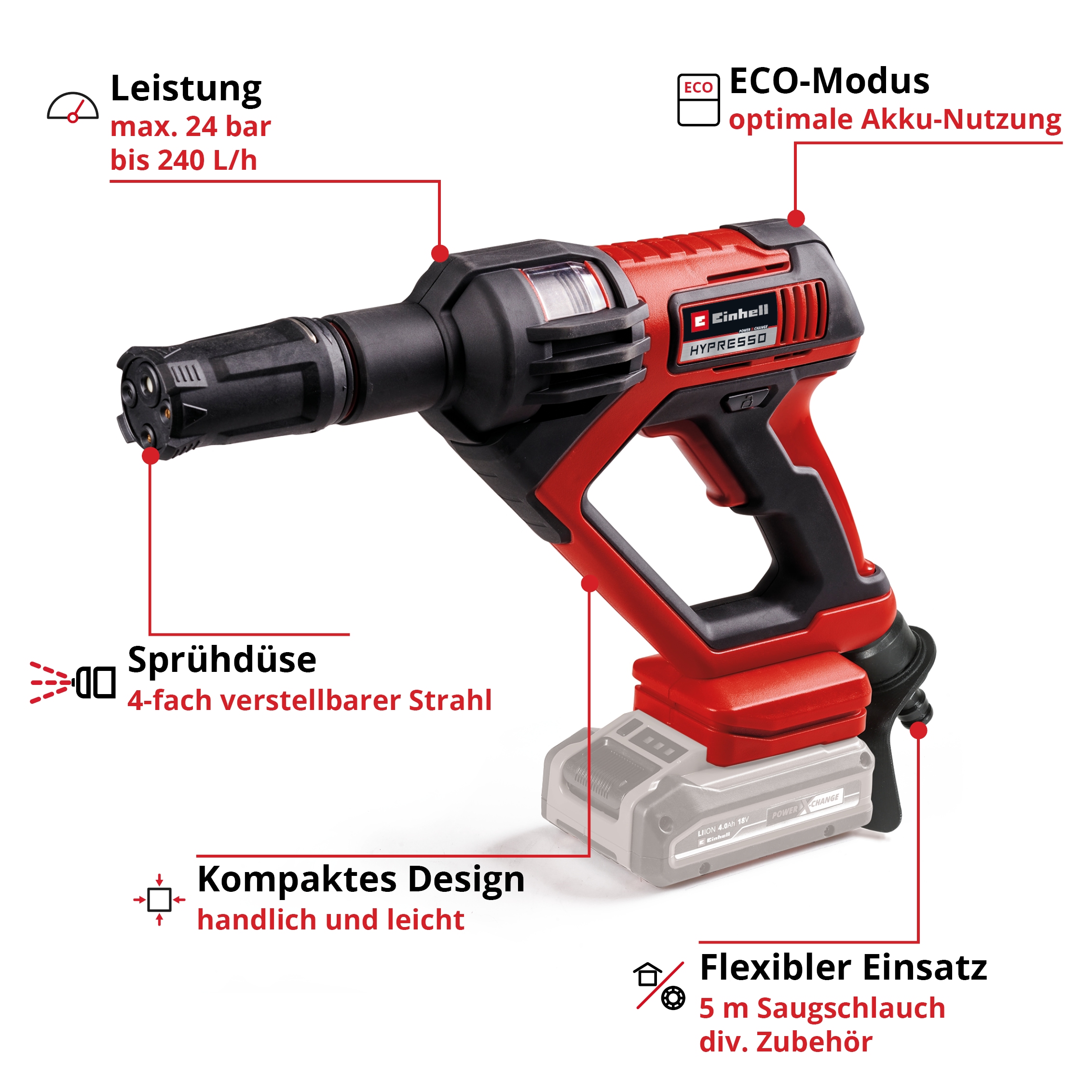 Einhell Akku-Druckreiniger »Hypresso 18/24-1« inkl. Akku 18V/2,5Ah und Ladegerät