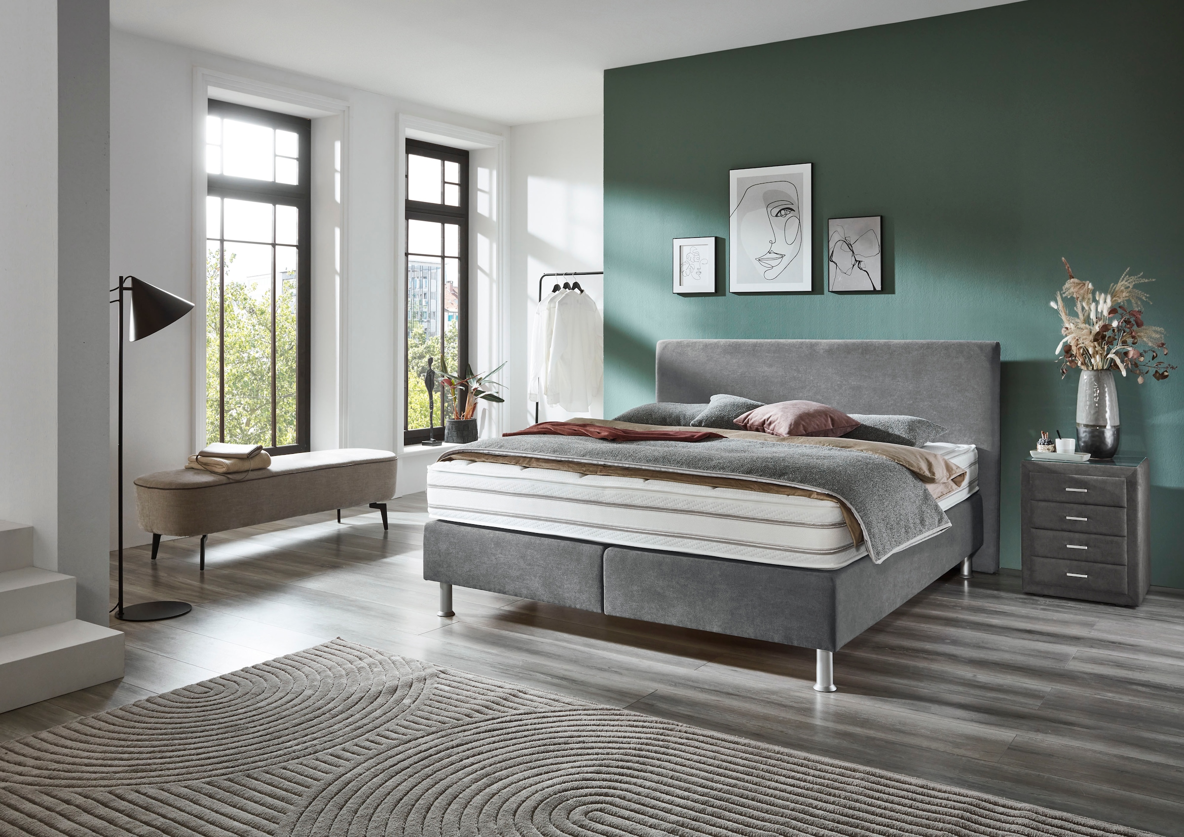 Die PlanBar Boxspringbett »OC-ON23148« inkl. Wendematratzen u. Bonellfederkern Unterbau, 160/180x200cm