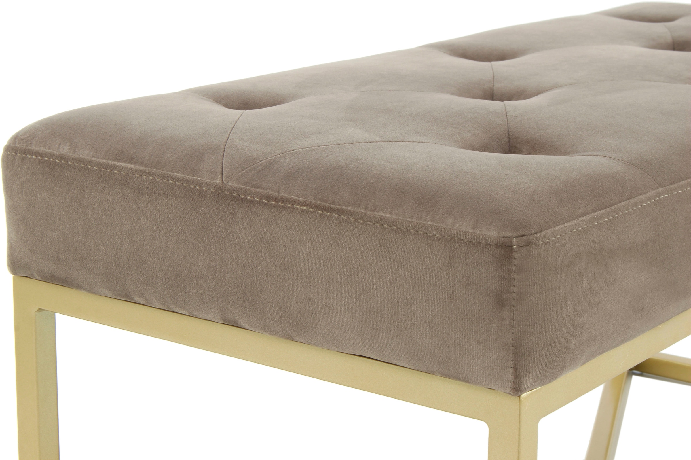 Kayoom Hockerbank »Cameron 125, glamouröses Design, glänzenden Metallfüßen, in Samt-Look« 1 Stk. tlg. bequem, elegant, mit Zierknöpfen, Gold-coated Eisengestell