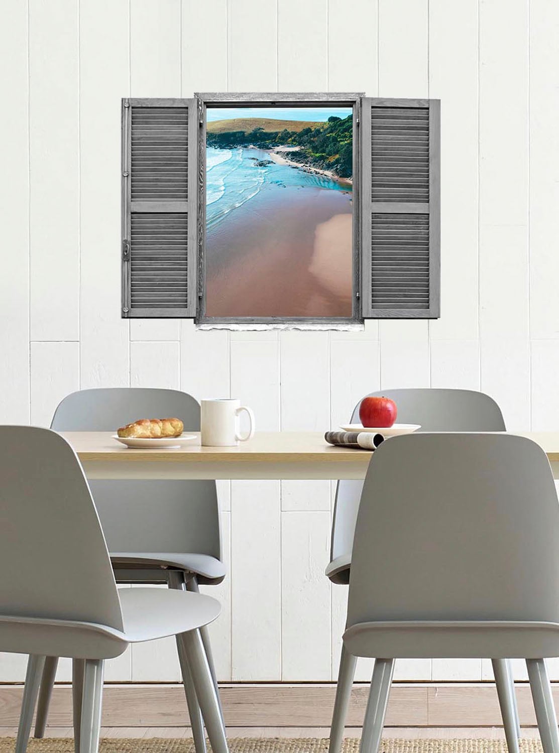 queence Wandtattoo »Strand«, (1 St.), Wandsticker, Wandbild, selbstklebend, 3D, Fenster