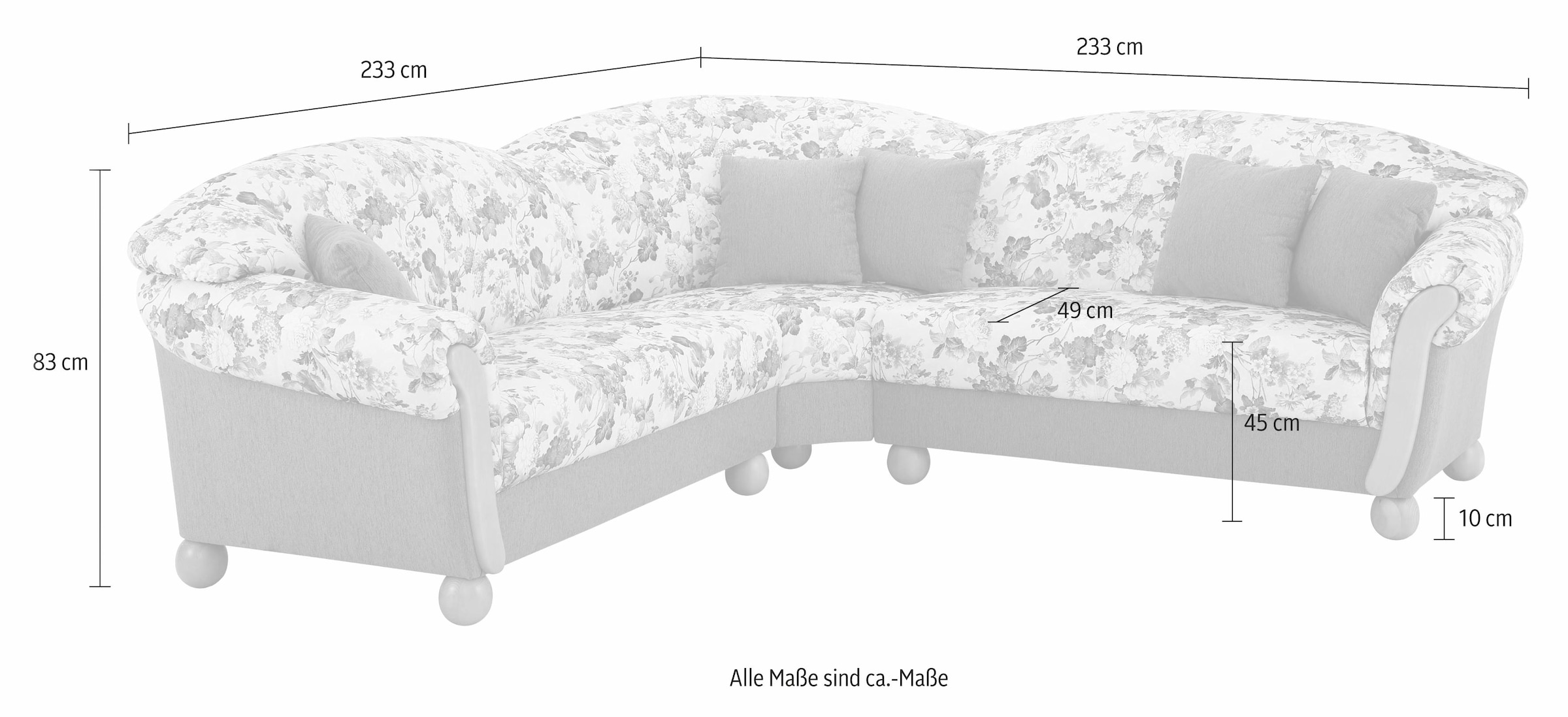 Home affaire Ecksofa »Milano, bequem mit Federkern, B/T/H 233/233/83cm, Landhausstil, L-Form«, gleichschenklig