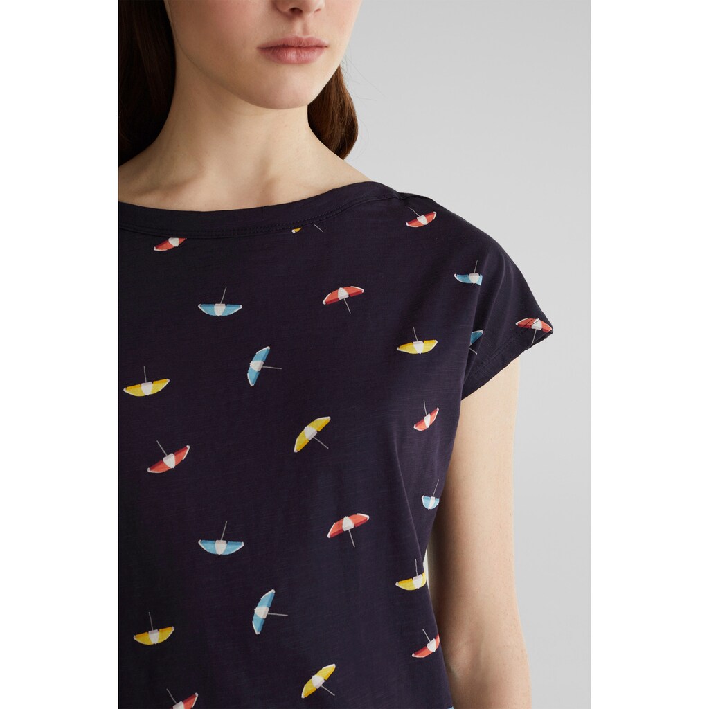 Esprit T-Shirt, mit kleinen Liegestühlen oder Sonnenschirmen als sommerlicher Motiv-Druck