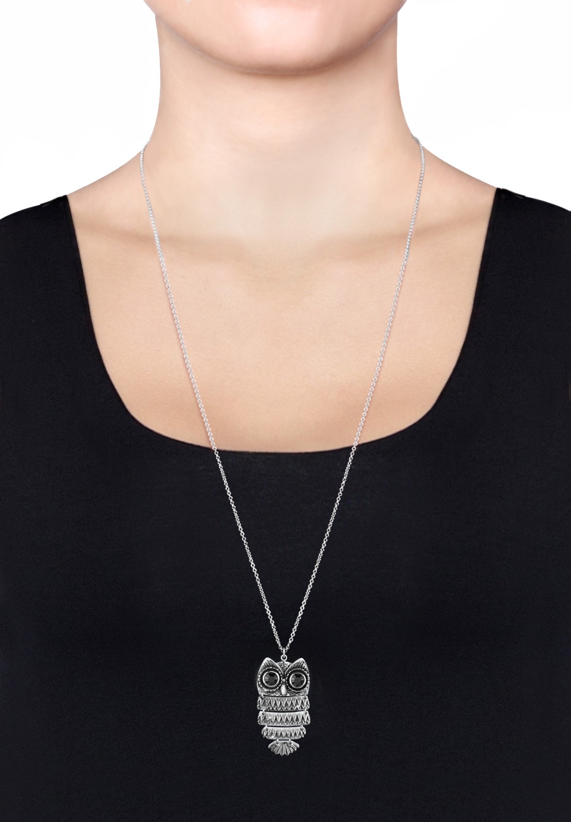Elli Lange Kette »Halskette Eule Glas Kristall Schwarz 925 Sterling Silber«