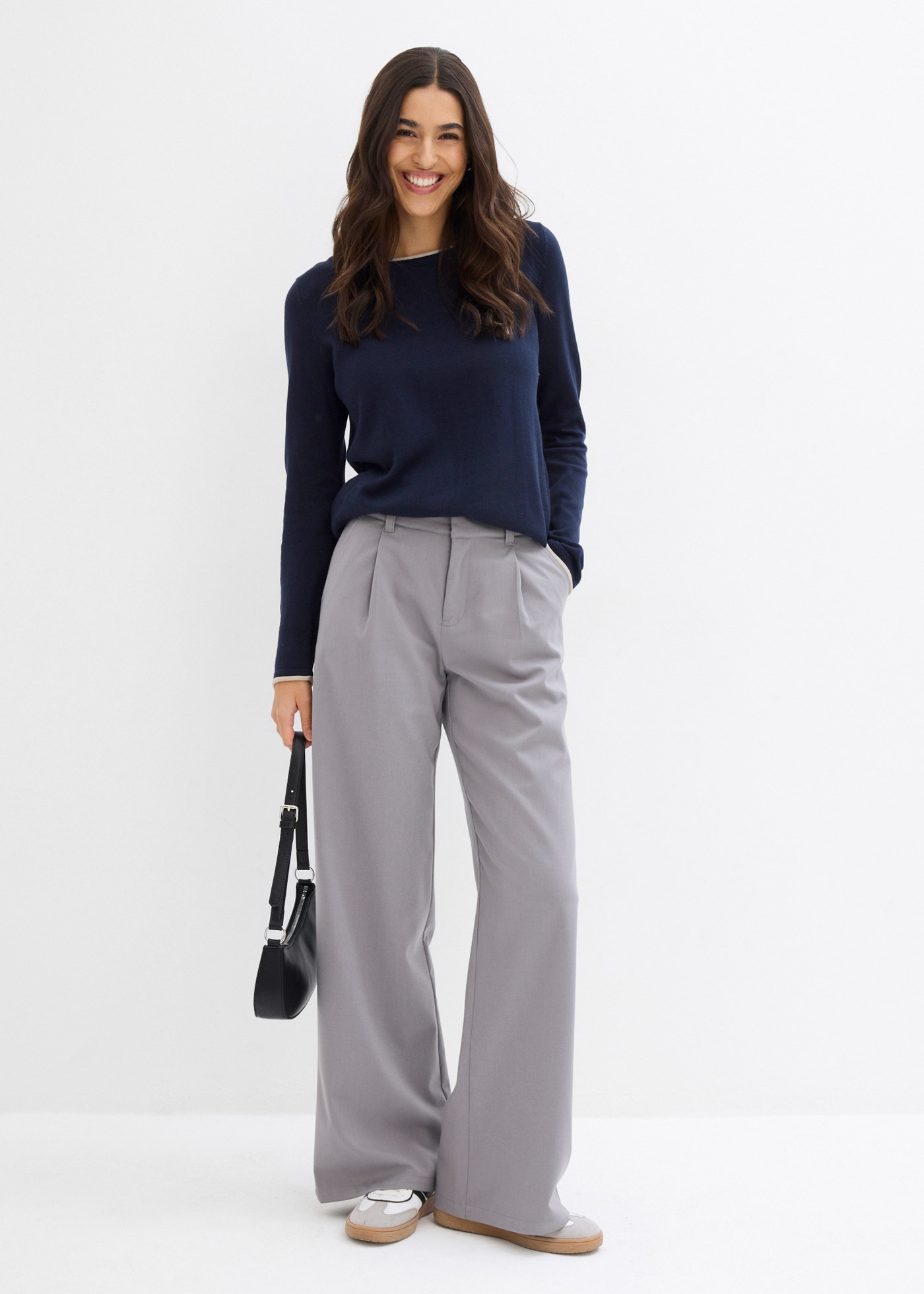 bonprix Strickpullover weiches Material, mit kontrastfarbiger Rollkante