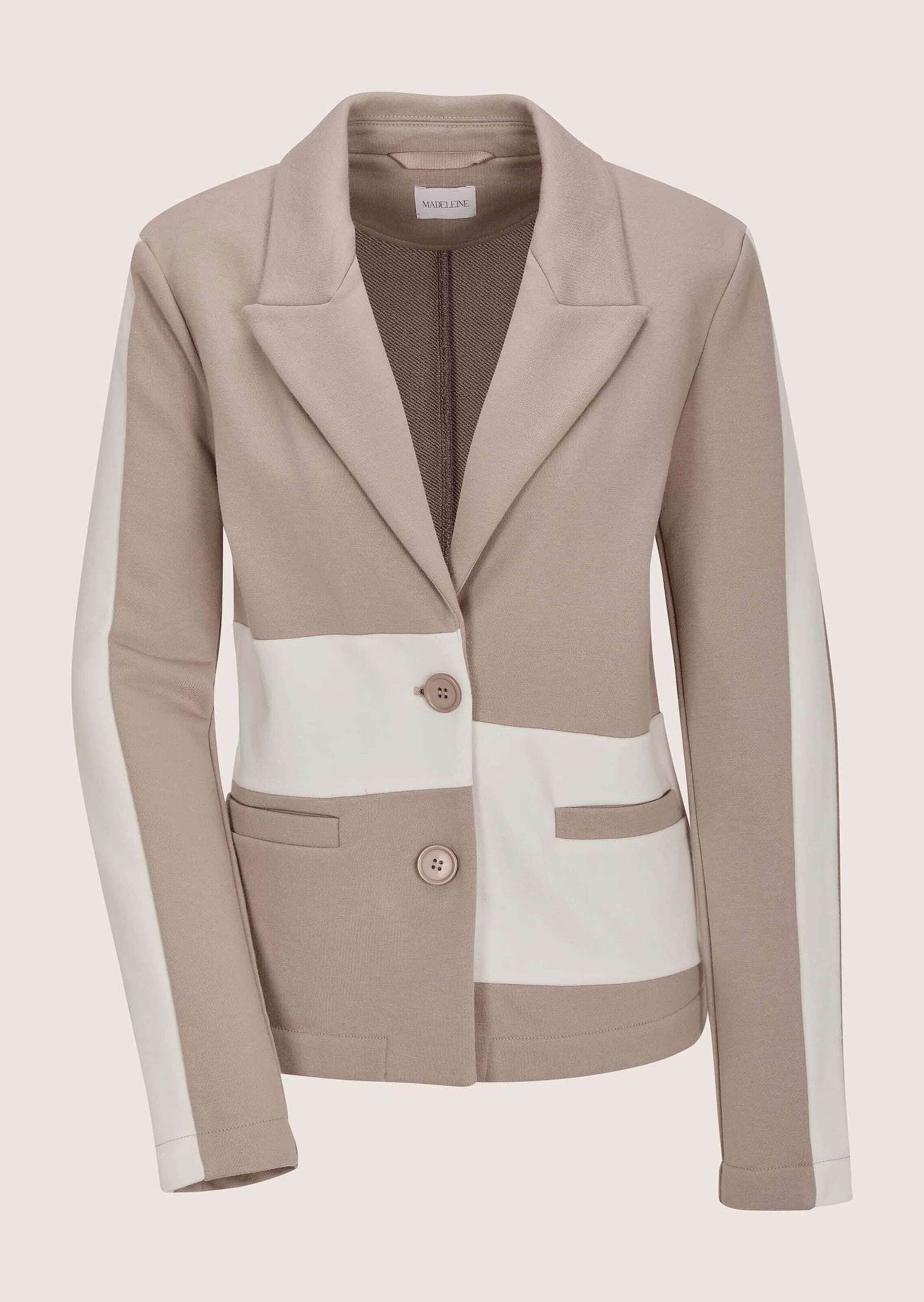 MADELEINE Langarmshirt »Blazer Elegante Businessjacke mit Kontrasten« Asymmetrische Blocktreifen