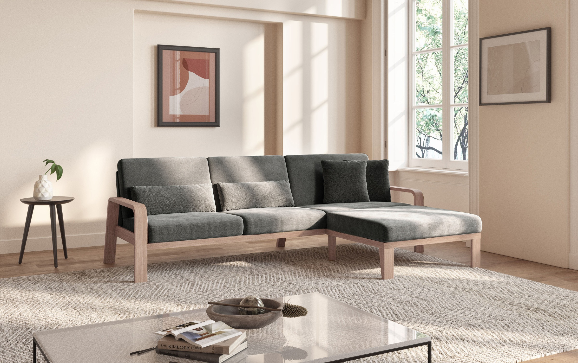 sit&more Ecksofa »Kolding L-Form«, Armlehnen aus Buchenholz in natur, verschiedene Bezüge und Farben