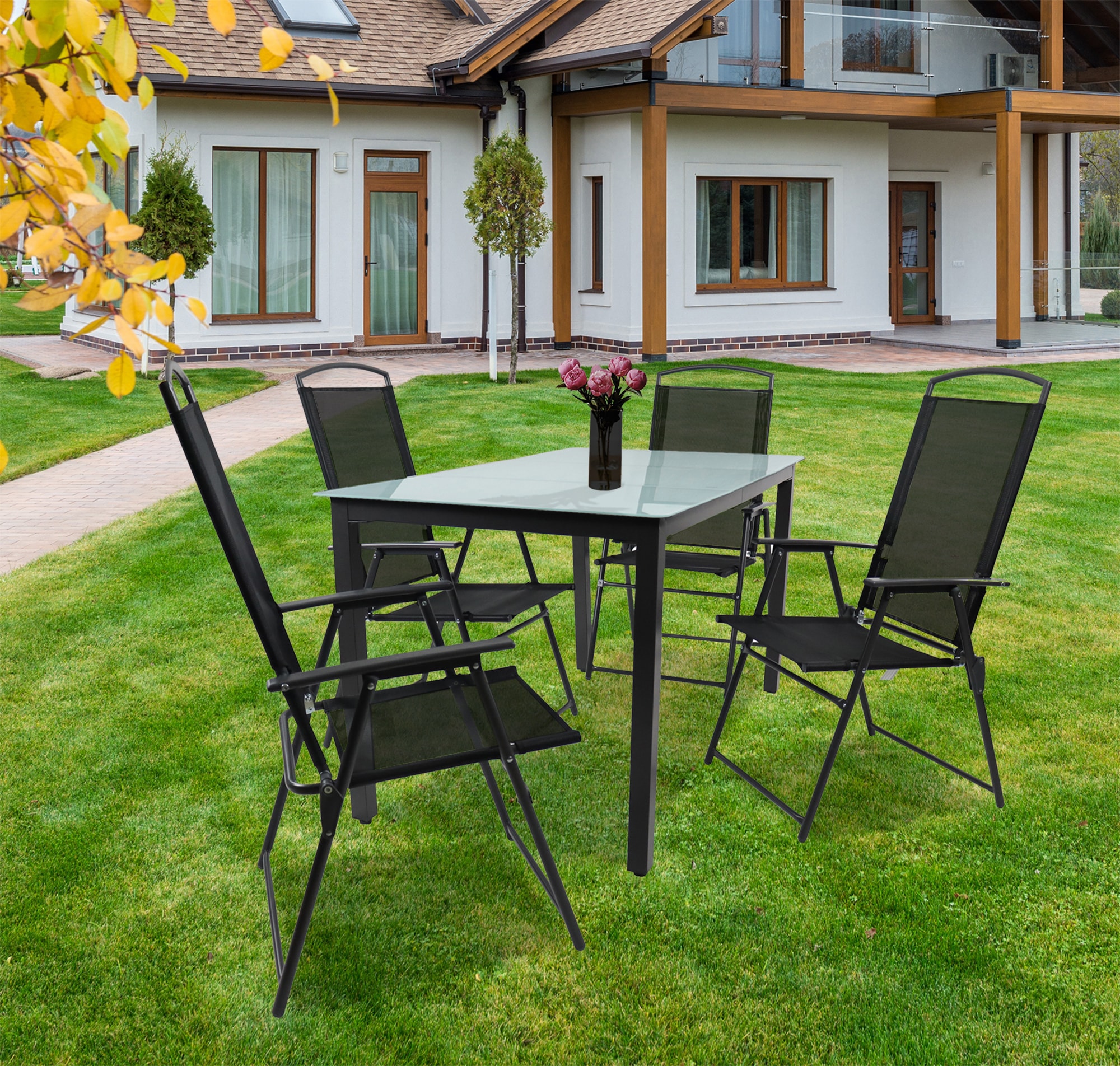 VCM Garten-Essgruppe »VCM 5-tlg Gartenmöbel Set | Sitzgruppe Essgruppe | 1x Tisch, 4x Stühle | Tisch Maße ca. H. 76 x B. 140 x T. 80 cm | Hochlehner Set 140M«, (5 tlg., 140M)