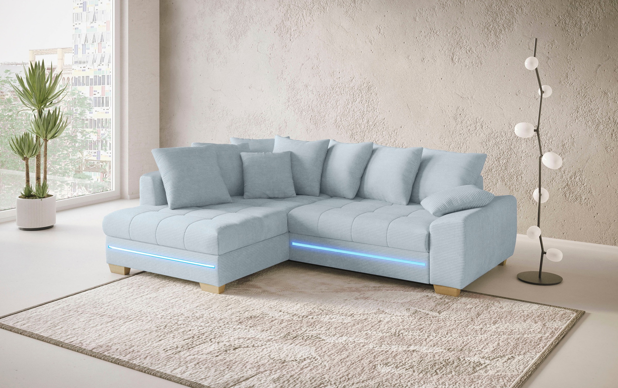 Mr. Couch Ecksofa »Nikita II, L-Form«, mit Kaltschaum, RGB-LED Beleuchtung, wahlweise mit Bett, Bettkasten