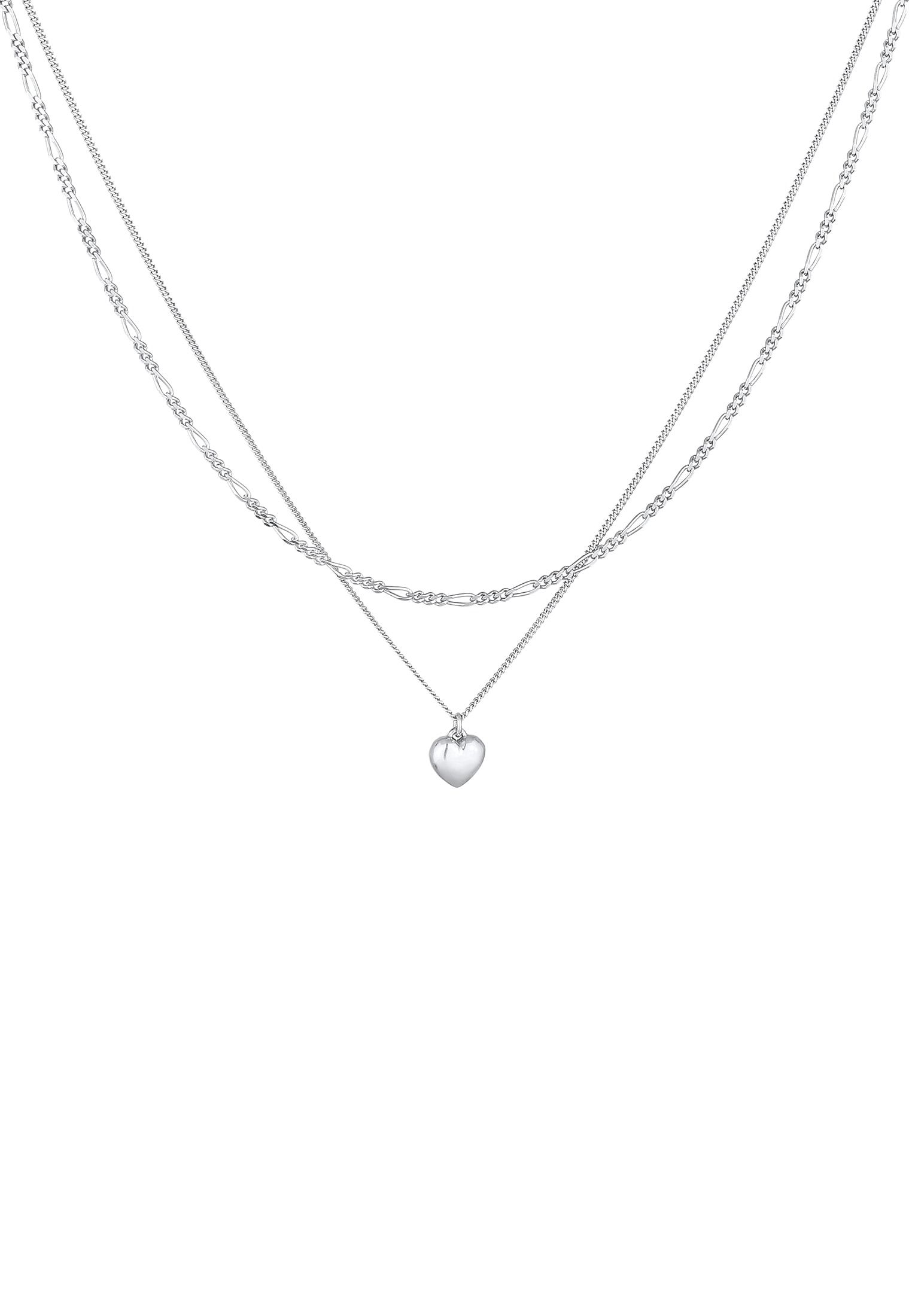 Elli Silberkette »Halskette Layer Herz Figaro 2-lagig 925 Silber«