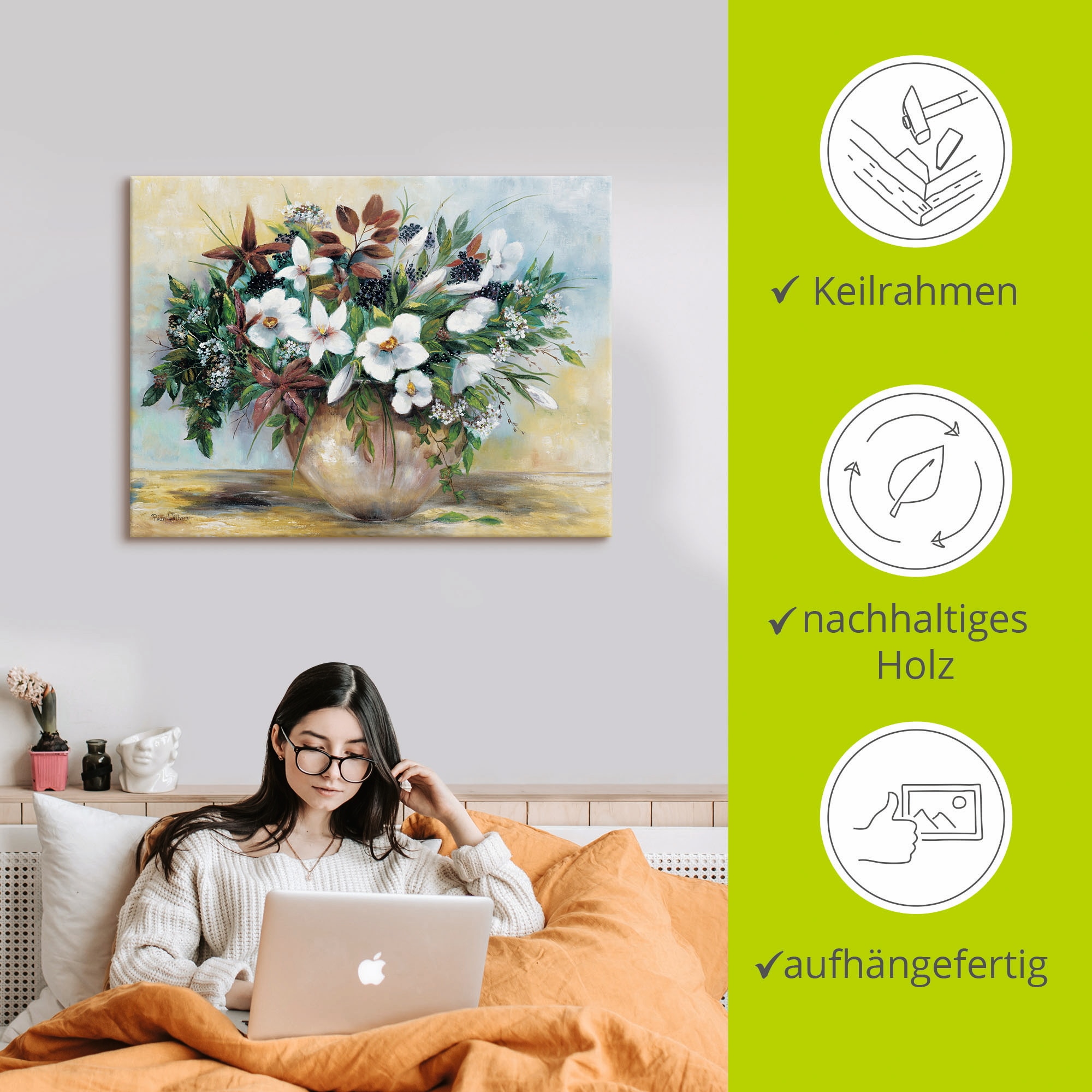 Artland Leinwandbild »Großzügige Blüten« Blumen 1 Stk. tlg. auf Holzrahmen gespannt