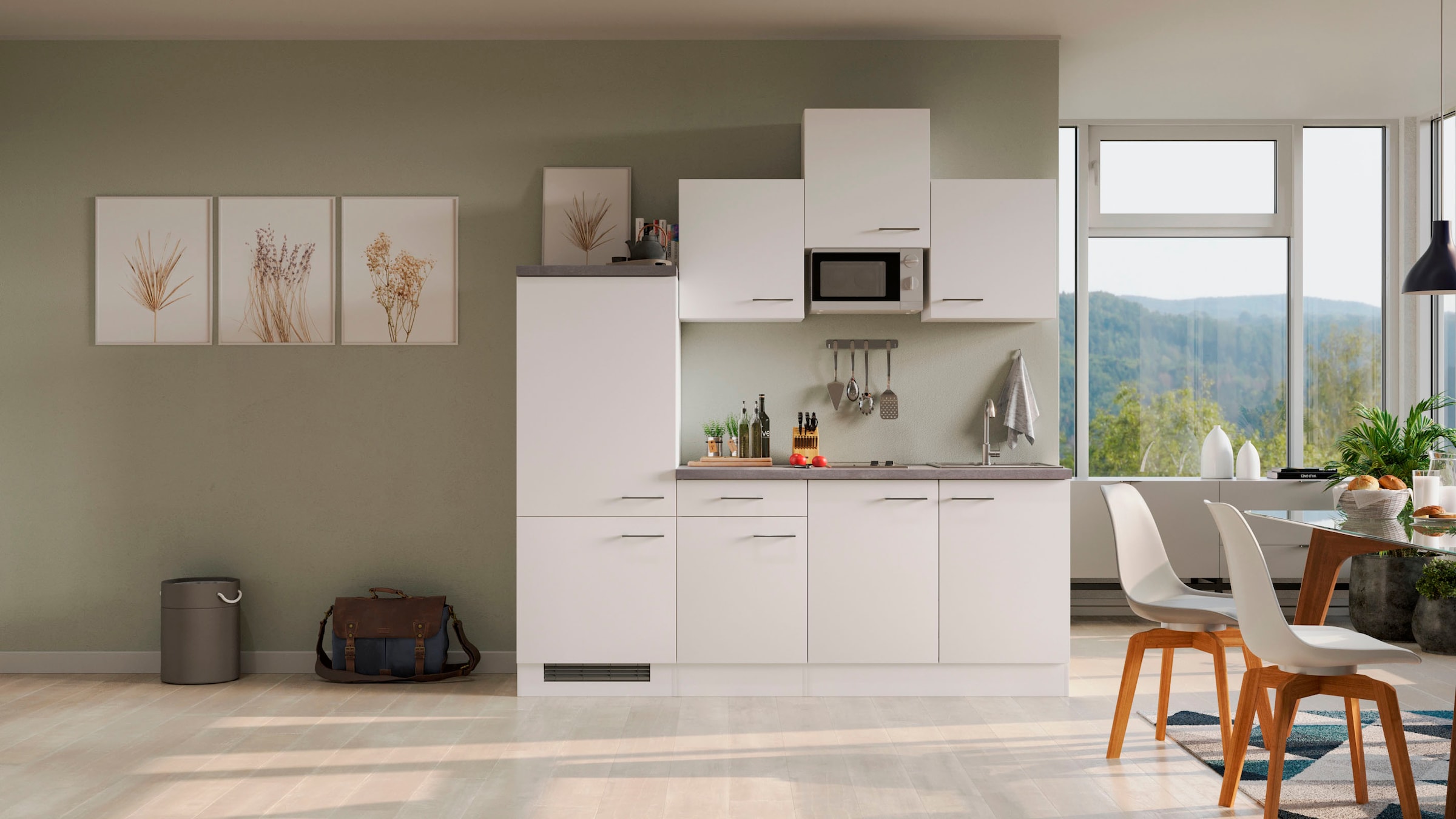 Flex-Well Küchenzeile »Kopenhagen« Breite 210 cm, mit Kühlgerät und Glaskeramikkochfeld sowie Mikrowelle