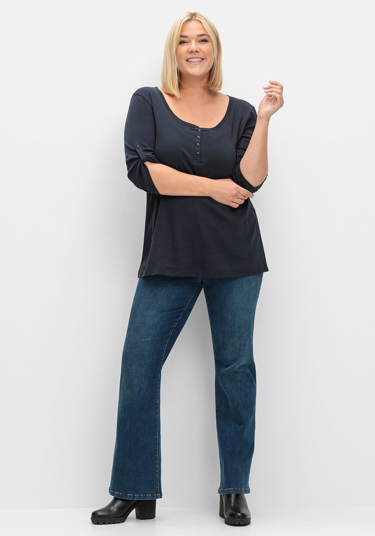 Sheego 3/4-Arm-Shirt »Henleyshirt aus reiner Baumwolle«