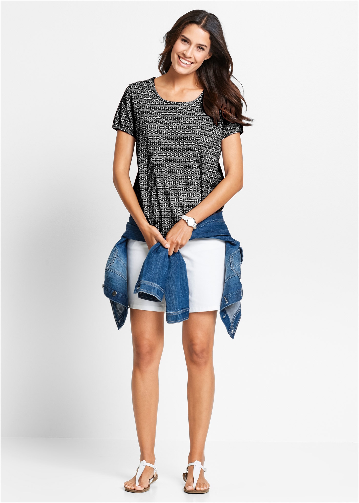 bonprix T-Shirt Loose Fit, Kurzarm, mit elastischen Bündchen, mit All-Over Print