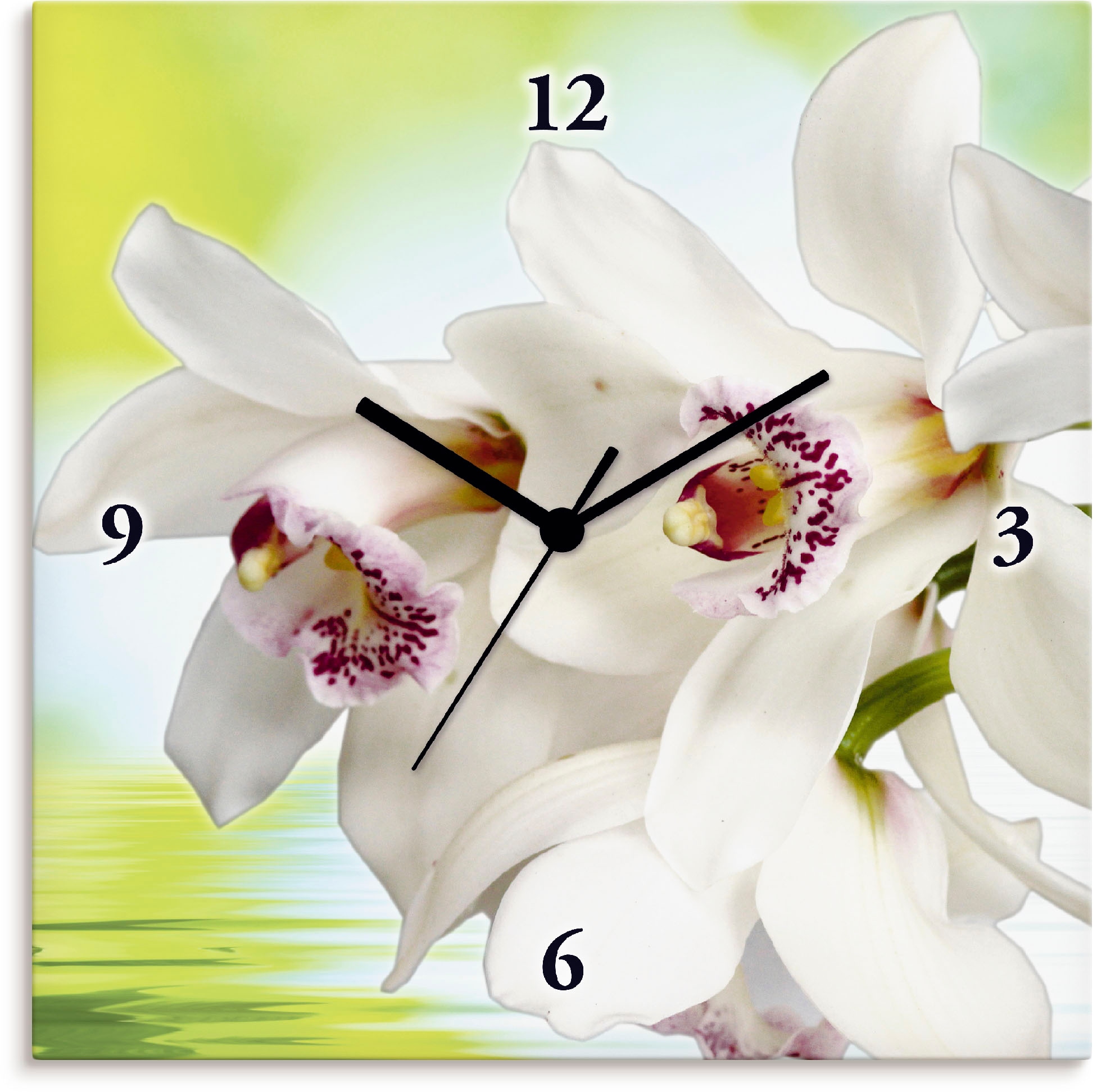 bestellen bequem Wanduhr Quarz- oder »Weiße Orchidee«, Funhuhrwerk, mit Tickgeräusche lautlos wahlweise Artland ohne