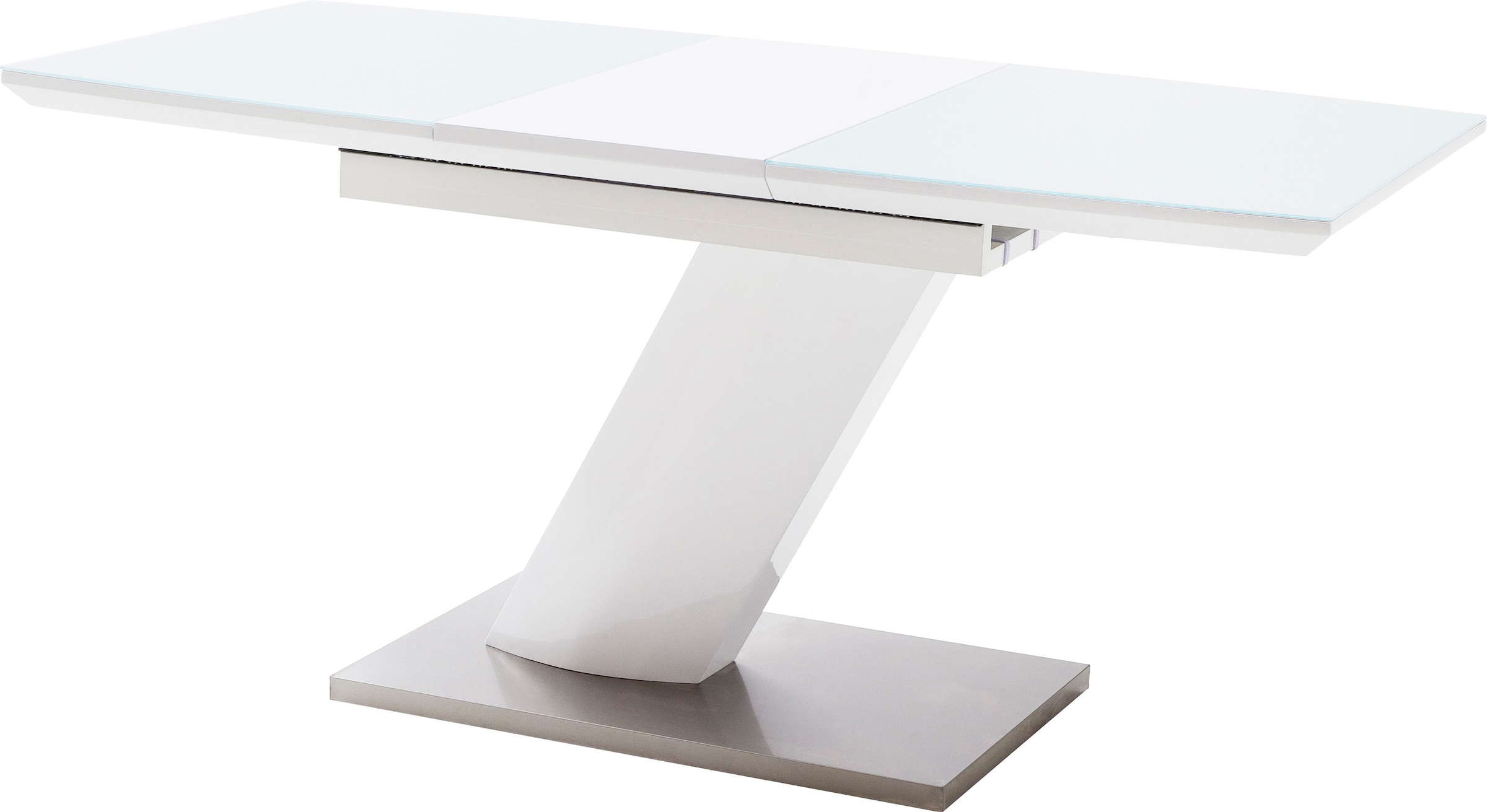 MCA furniture Esstisch »Galina«, Bootsform in weiß mit Synchronauszug vormontiert, Sicherheitsglas