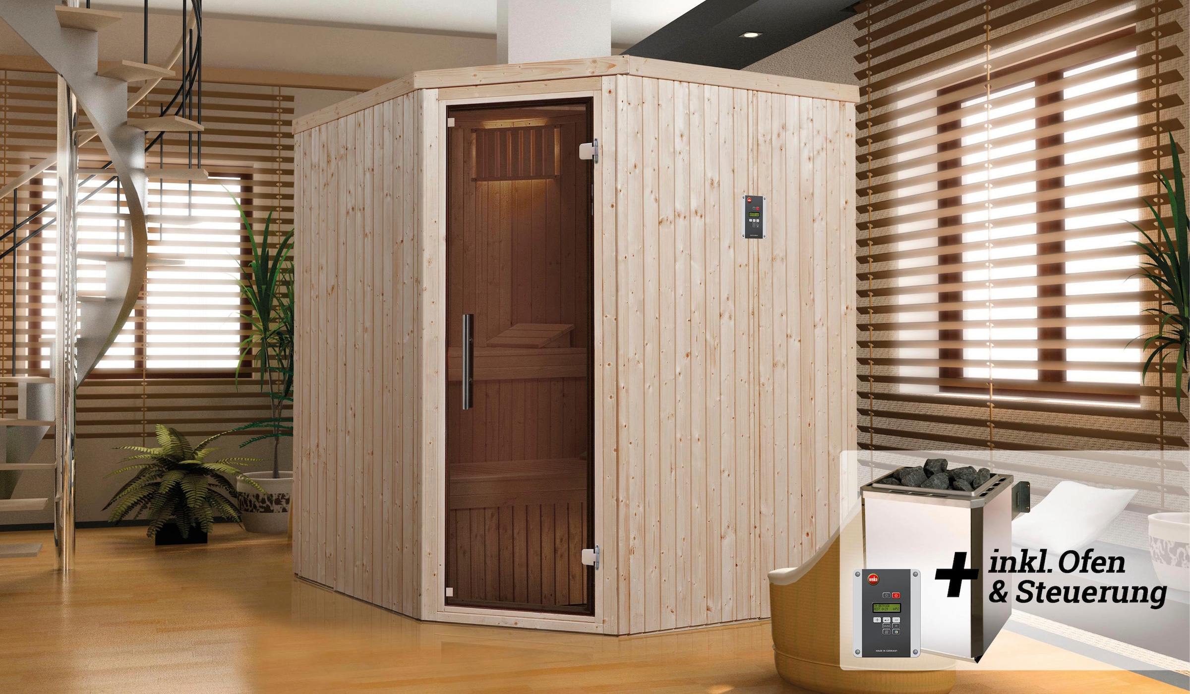 weka Sauna »Varberg«, 7,5 kW-Ofen mit digitaler Steuerung