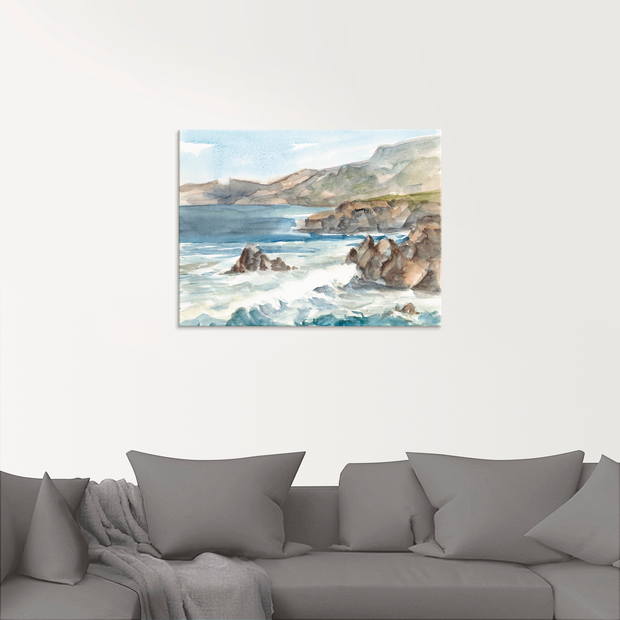 Artland Glasbild »Wasserfarben Küste II«, Küste, (1 St.), in verschiedenen Größen