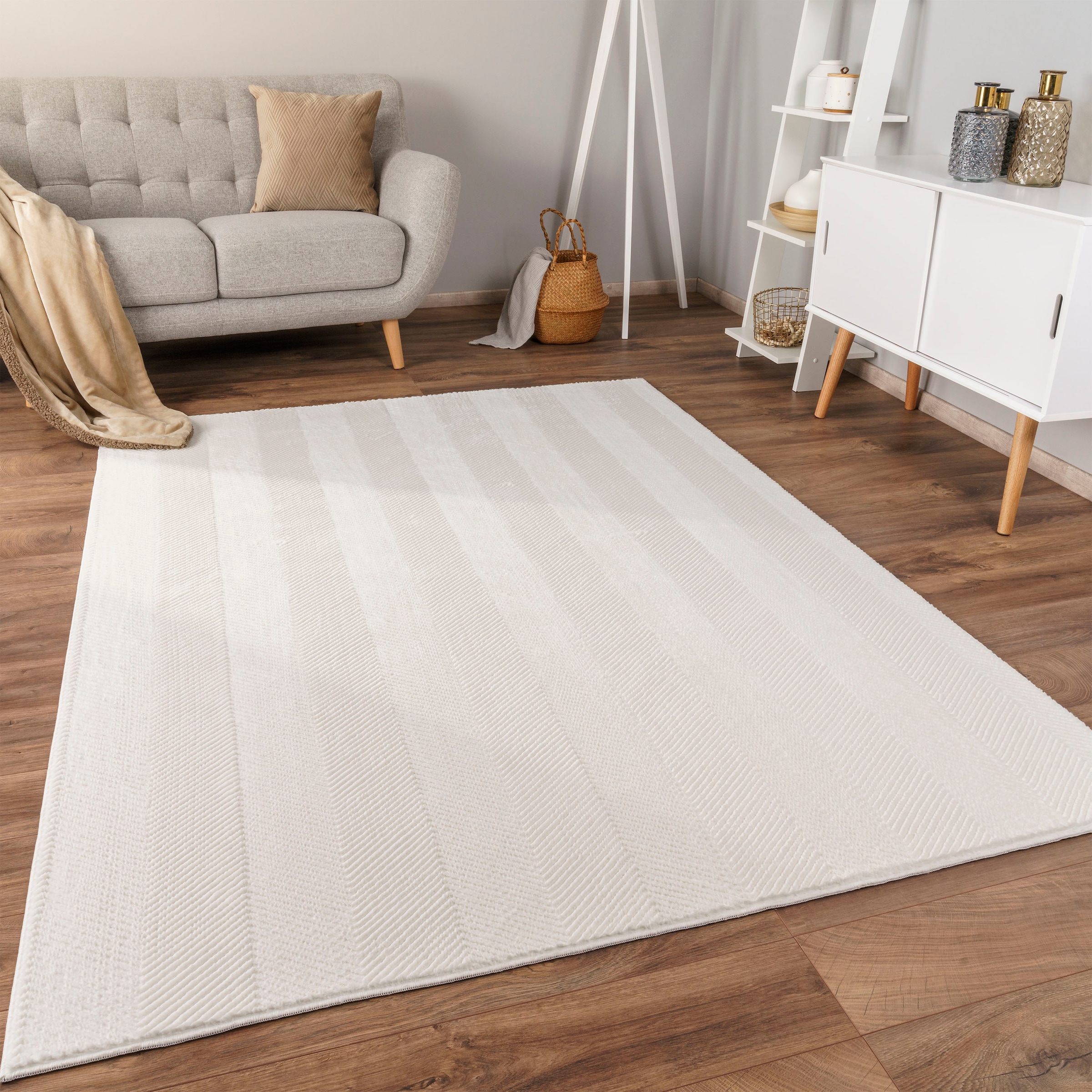 Paco Home Teppich »Haarlem 941«, rechteckig, 17 mm Höhe, Kurzflor, Uni Farben, Hoch-Tief Effekt, geometrisch, weich & kuschelig