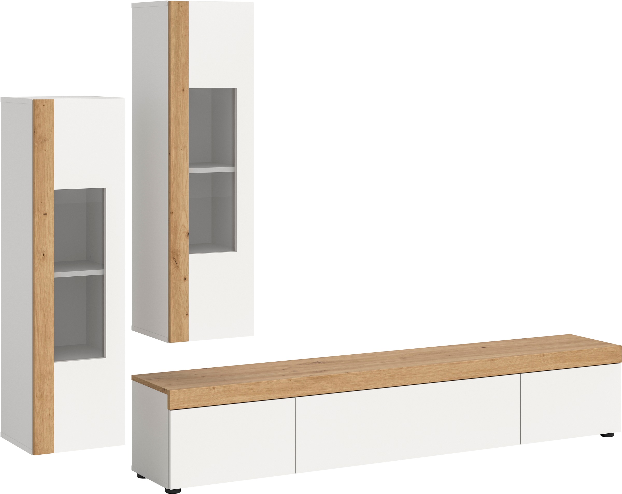 INOSIGN Wohnwand »Svala, Breite 180 cm, Wohnkombination«, (Set, 3 St.), stehend u. hängend montierbar, Vitrinenschränke, Lowboard