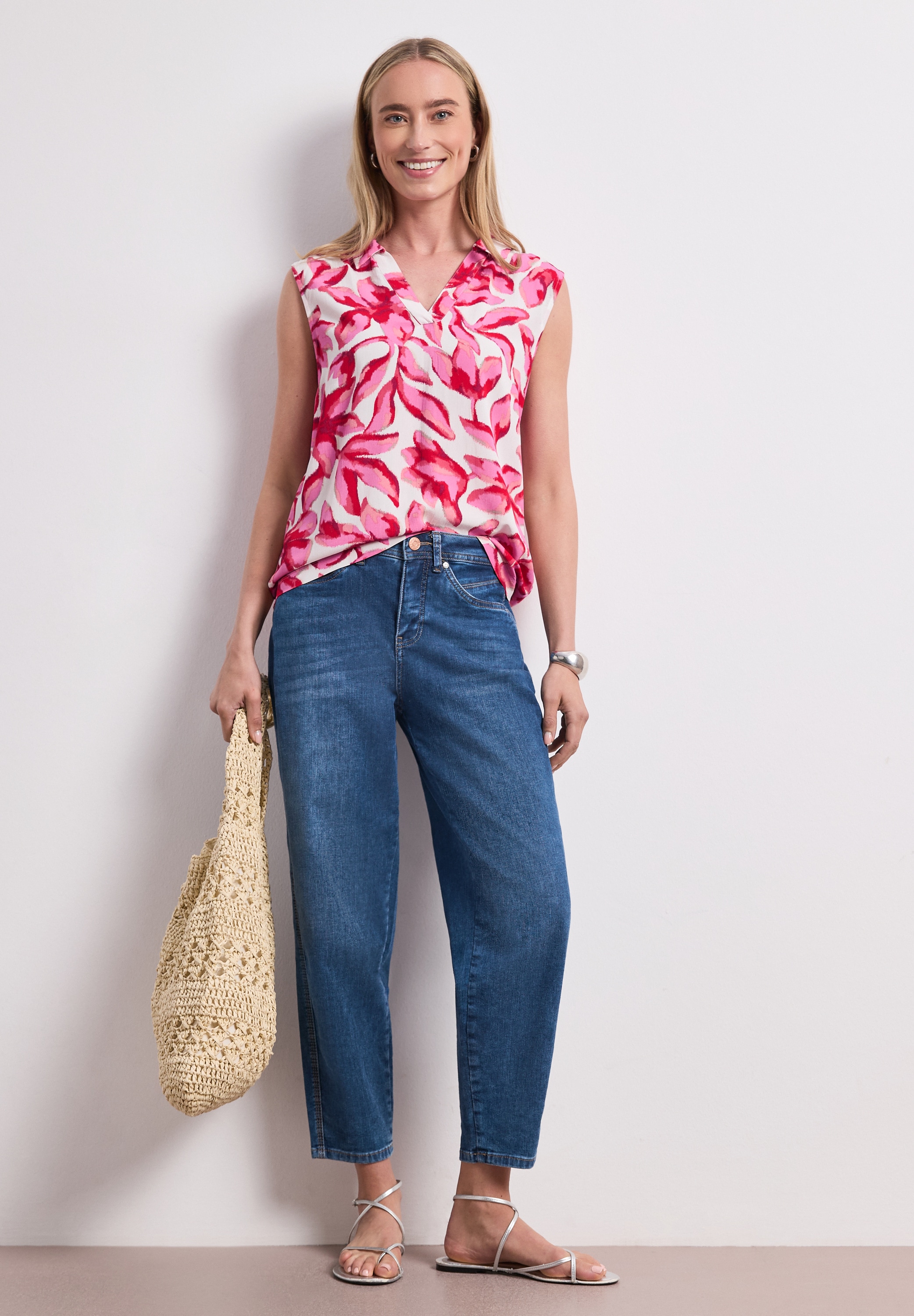STREET ONE Shirttop Sommertop mit Kragen und floralem Allover-Print
