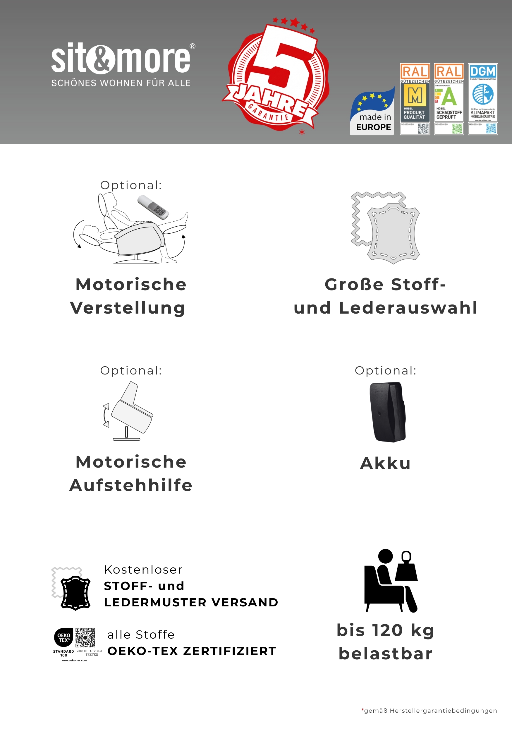 sit&more TV-Sessel »Tycoon« wahlweise manuell, mit zwei Motoren oder mit Akku oder mit 2 Motoren