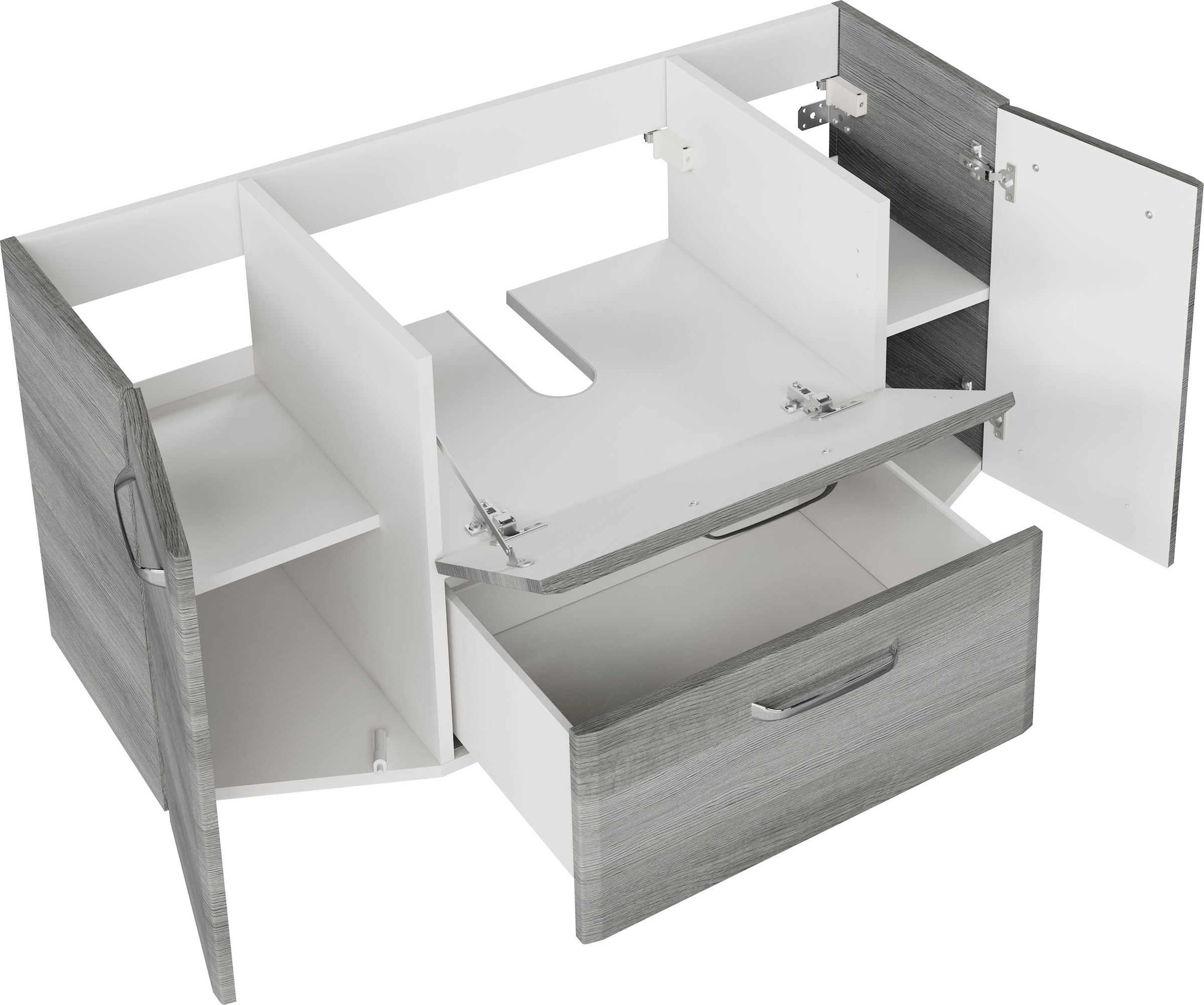 Saphir Badmöbel-Set »Quickset 2-teilig, Glaswaschtisch mit LED-Spiegelschrank, 115 cm breit«, (2 St.), Badezimmer Set inkl. Türdämpfer, 5 Türen, 1 Klappe, 1 Schublade