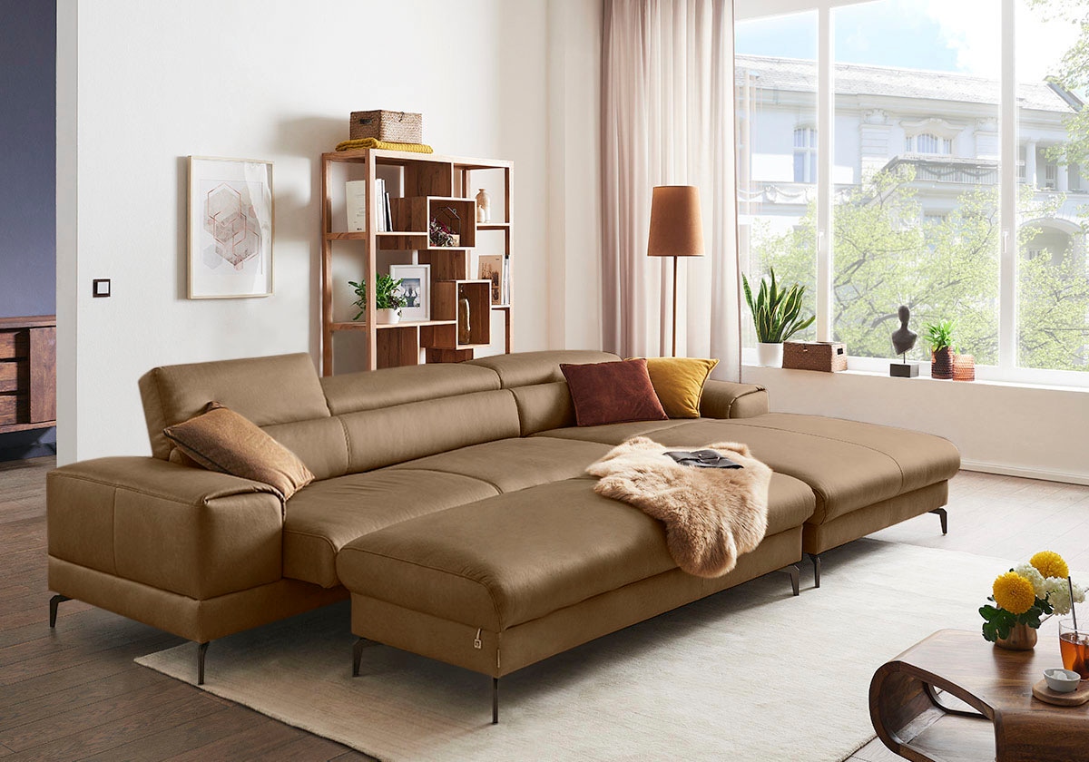W.SCHILLIG Ecksofa »piedroo, Designsofa mit tollem Sitzkomfort, bequem und elegant, L-Form«, Kopfteilverstellung, wahlweise mit Sitztiefenverstellung, Breite 343cm