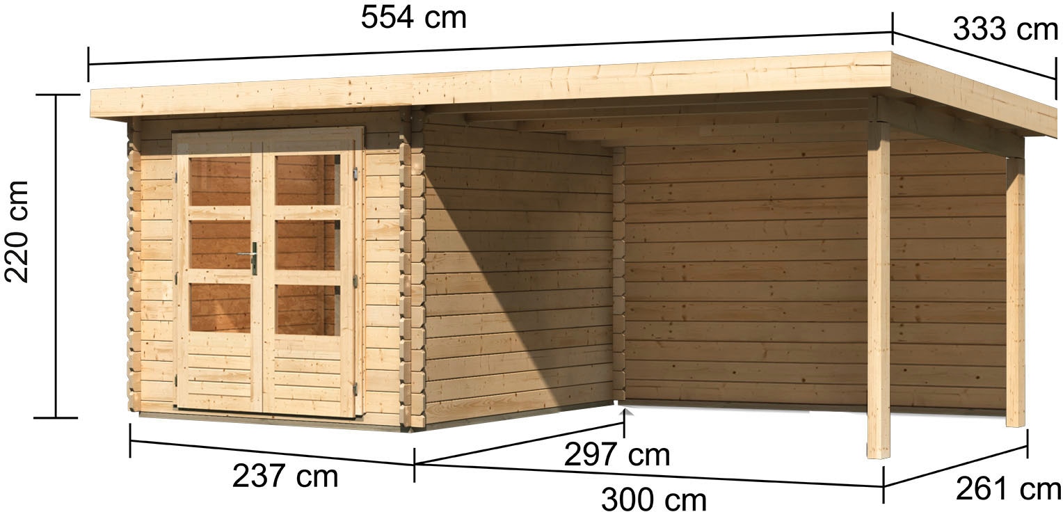 Karibu Gartenhaus »Schloßsee 4« mit Anbaudach und Rückwand