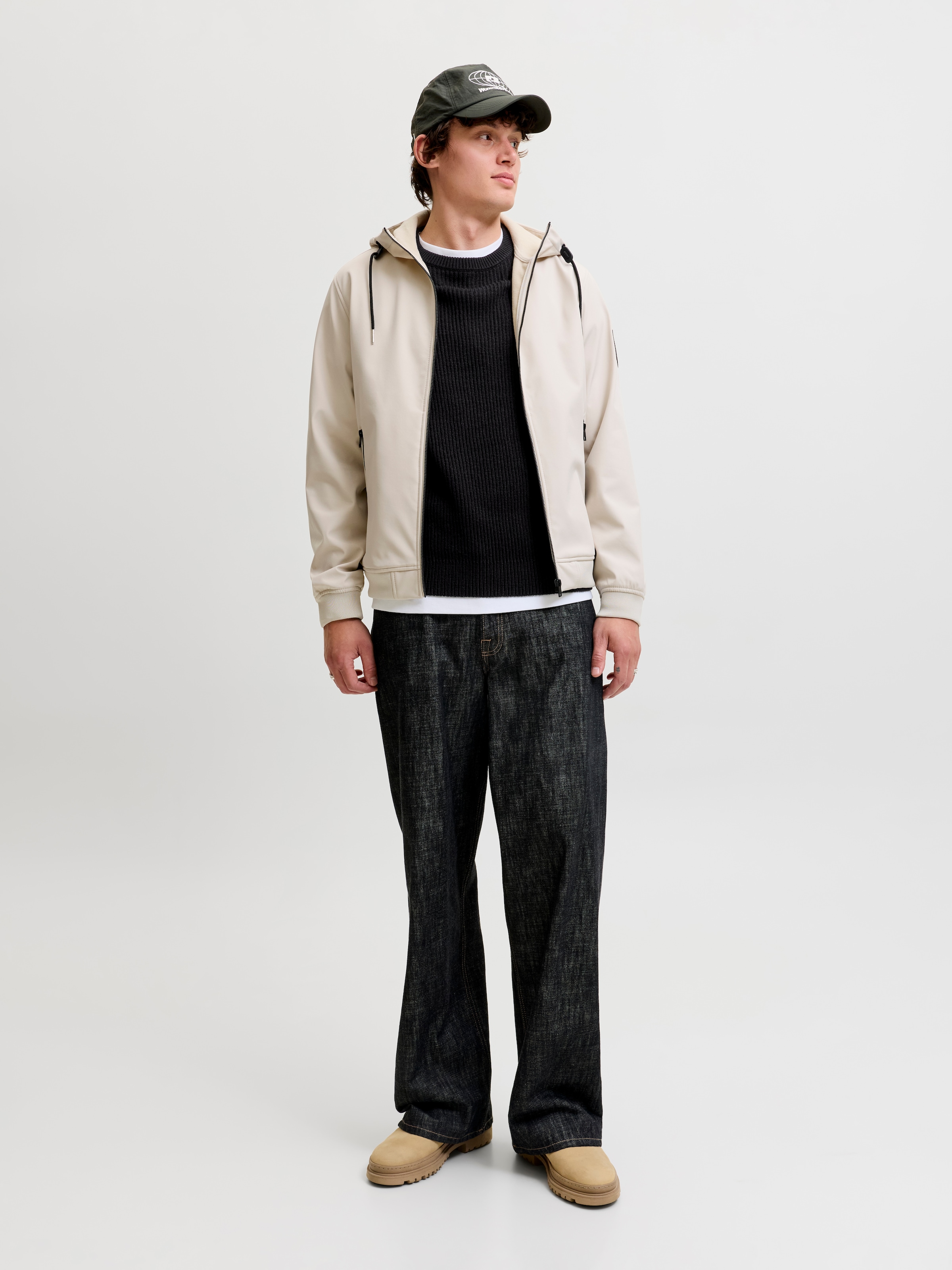 Jack & Jones Rundhalspullover »JJPANNEL KNIT CREW NECK AW26« Materialmix, regular fit