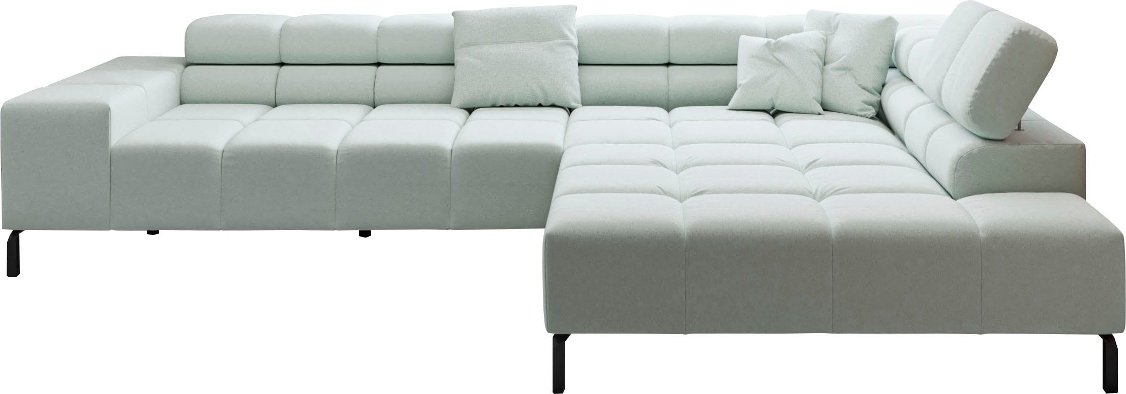 INOSIGN Ecksofa »Ancona New, wahlweise motorische Sitztiefenverstellung, auch Cord«, feine Steppung, mit Kopfteilverstellung, 3 Zierkissen, L-Form