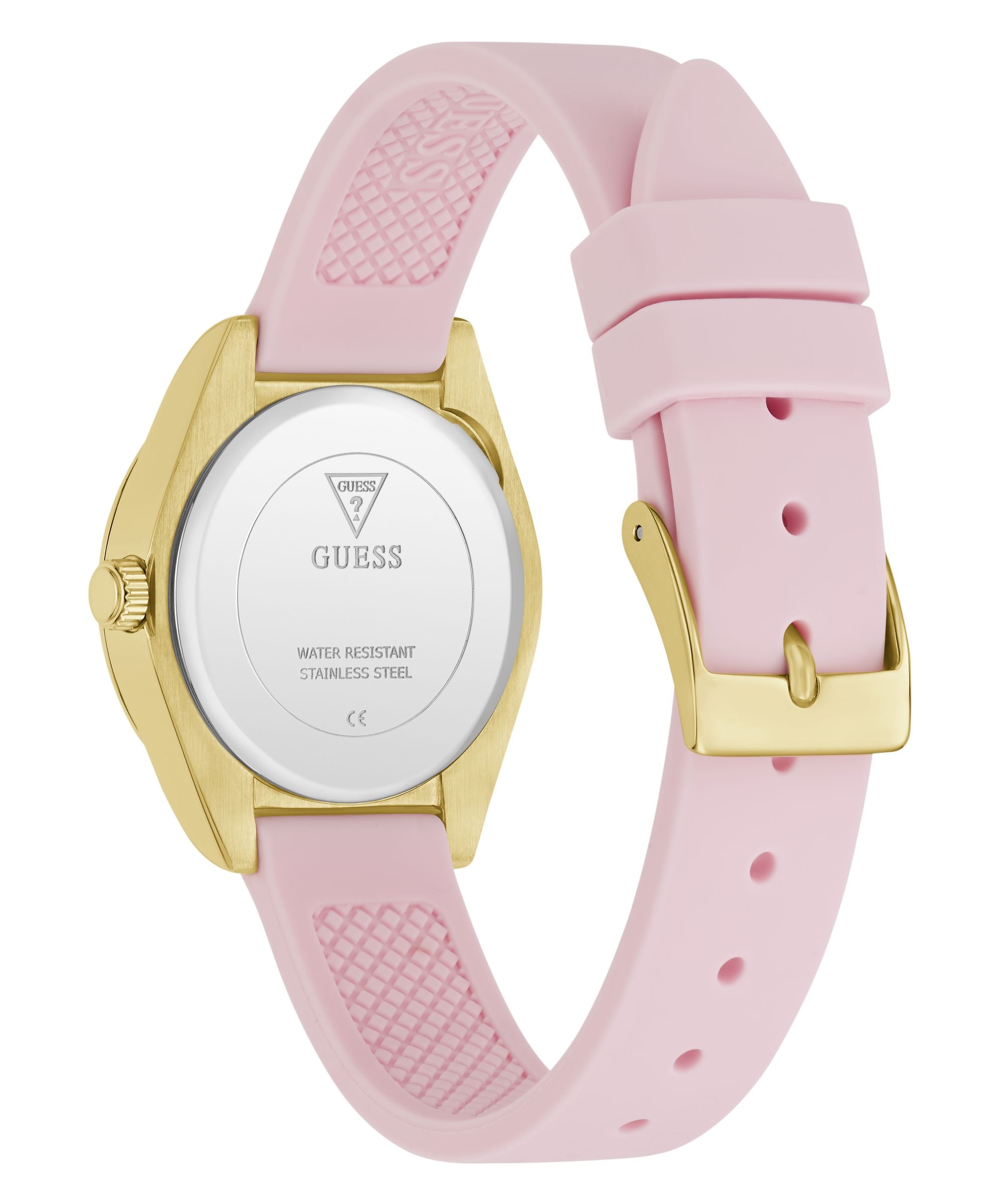 Guess Quarzuhr »GUESS-MINI LUNA GLITZ« Armbanduhr, Damenuhr, Silikonarmband, analog