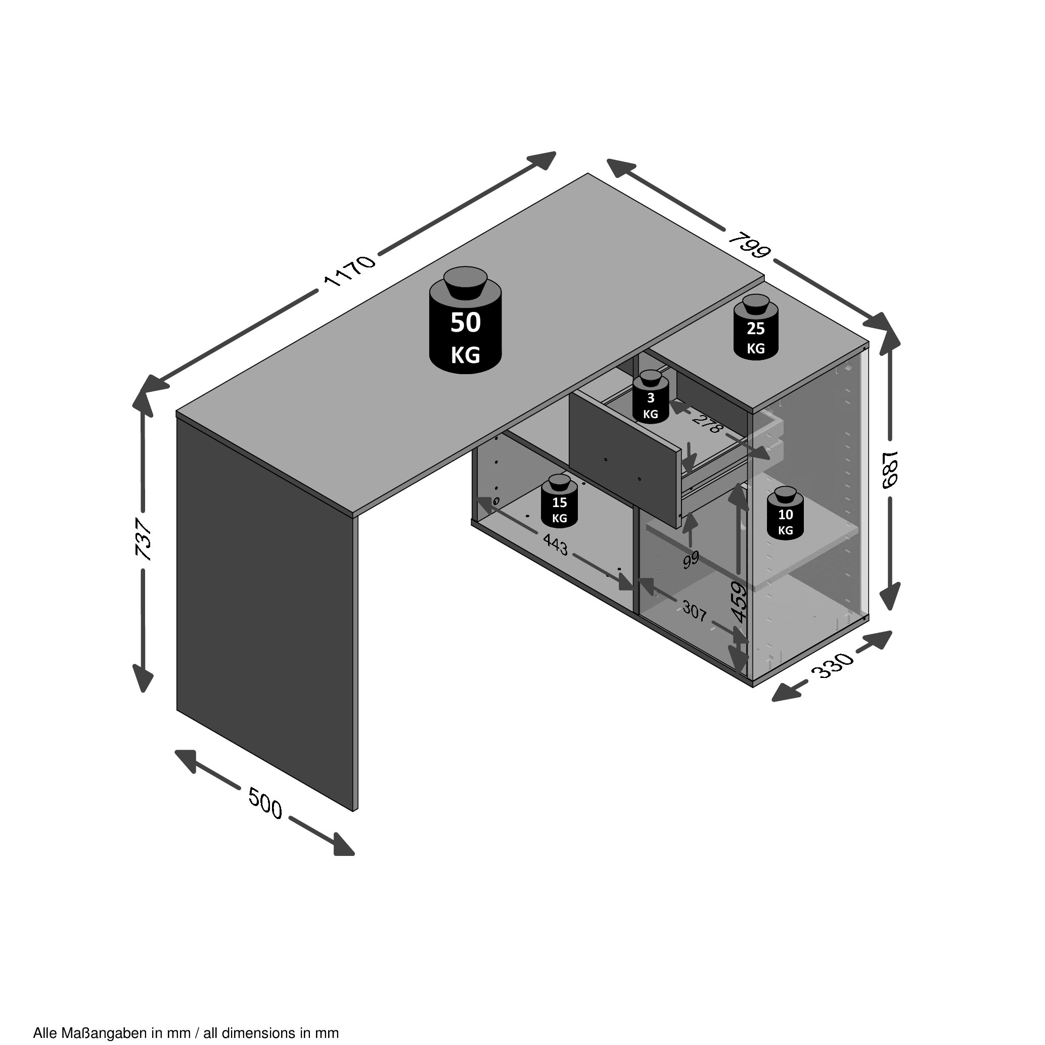 Stauraum, »AUGSBURG«, FMD cm Rechnung / Sideboard auf drehbar, Breite bestellen Eckschreibtisch 117/148 mit Schreibtisch