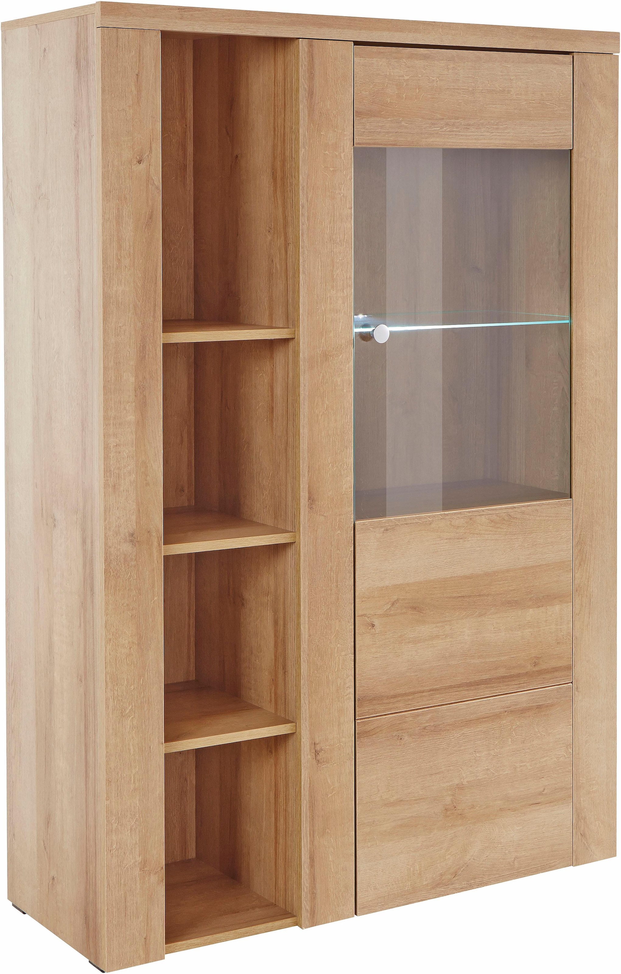 OTTO home, Vitrine »Larona, zeitlose Glasvitirne, Hochschrank Höhe 145 cm« Stauraumvitrine mit dekorativer Rahmenoptik, Eichefarben Riviera,