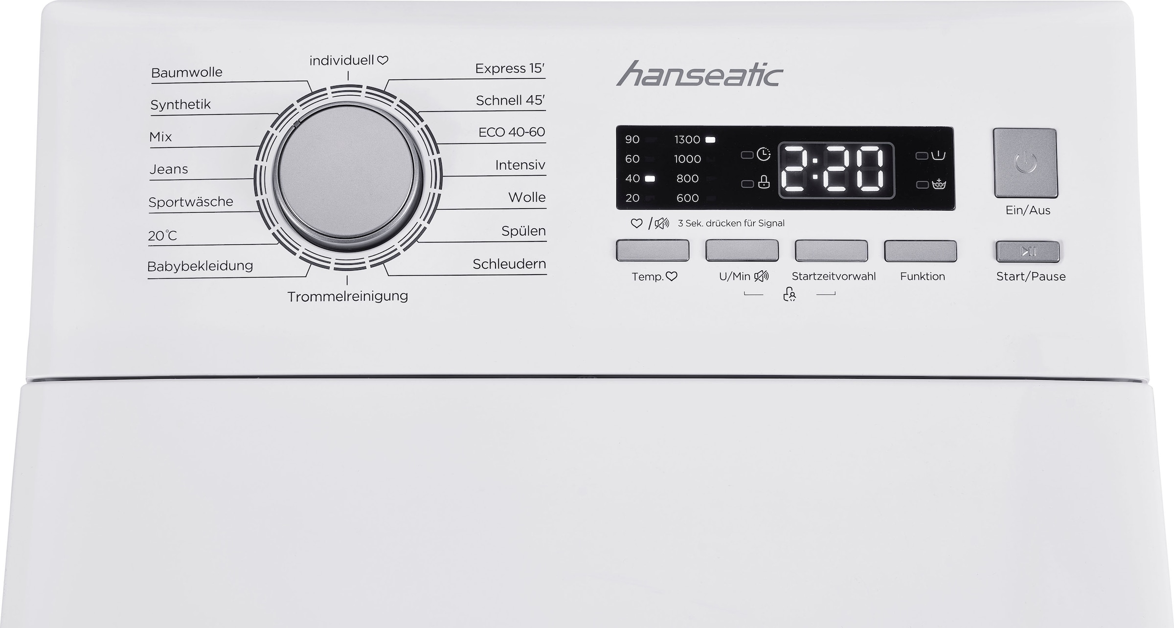Hanseatic Waschmaschine Toplader, HTW8013C, 8 kg, 1300 U/min, Mengenautomatik, Überlaufschutzsystem