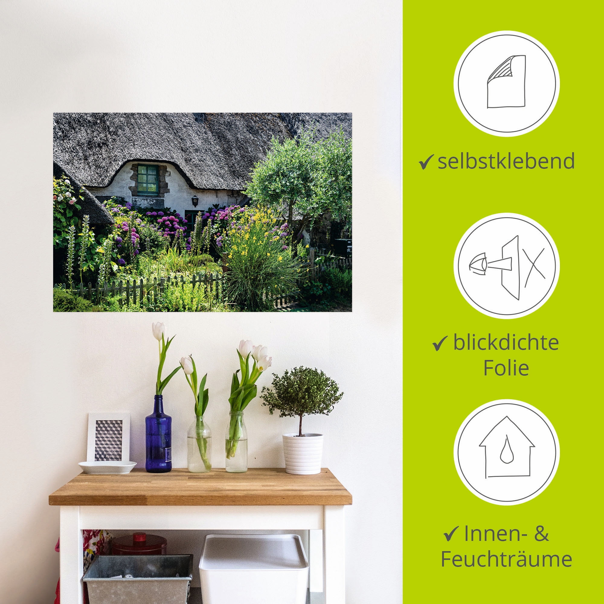 Artland Wandfolie »Altes Landhaus im Norden Frankreichs«, Gartenbilder, (1 St.), selbstklebend