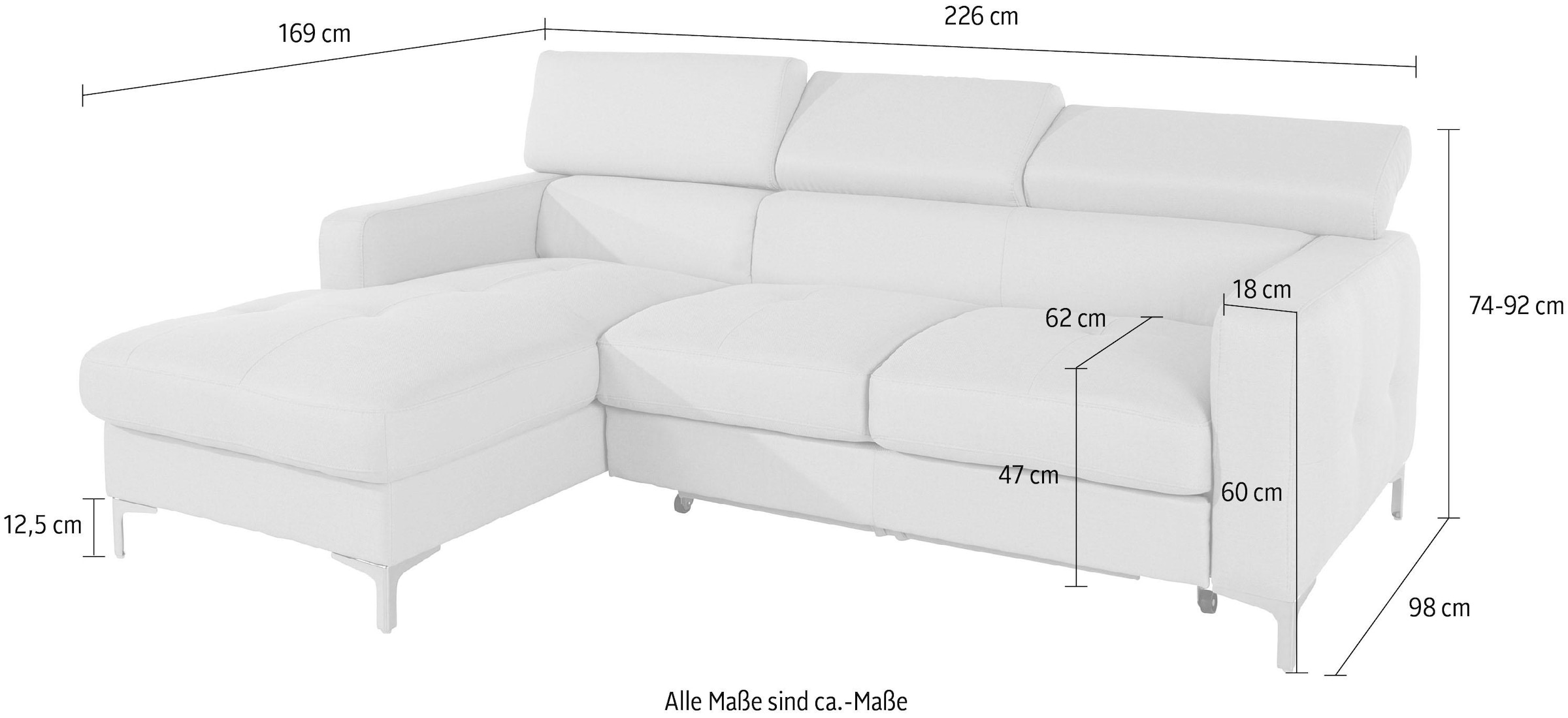 COTTA Ecksofa »Sammy L-Form« mit Kopfteilverstellung, wahlweise mit Bettfunktion & Bettkasten
